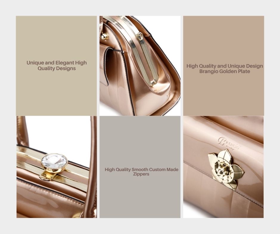 Brangio Italy Patent Satchel Handbag – Floral Lock Designer Shoulder & Crossbody Purse