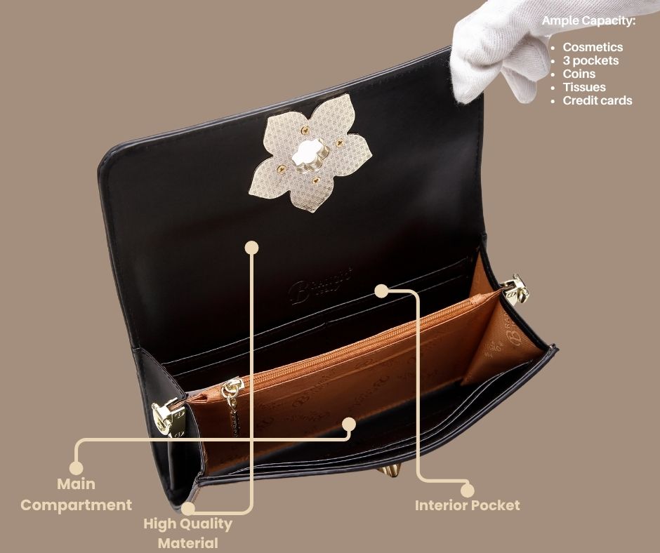 Brangio Italy Floral Clutch Purse – Designer Evening Bag with Chain Strap