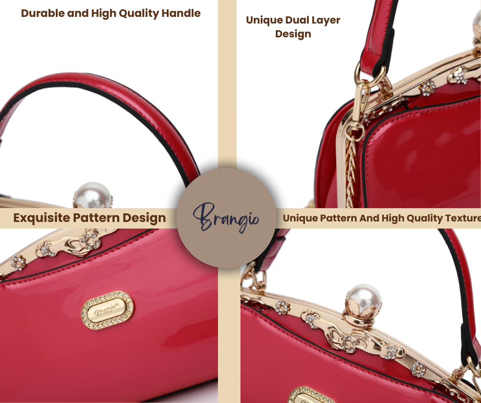 Brangio Italy Patent Leather Pearl Clasp Designer Crossbody Purse