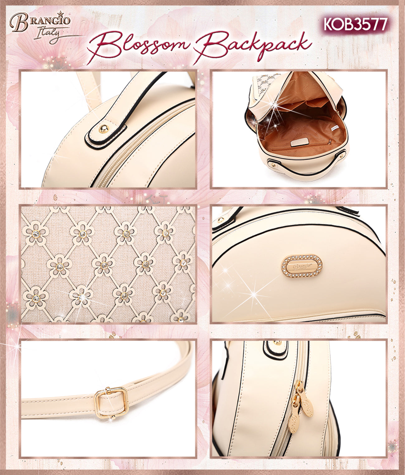 Brangio Italy Elegant Floral Lattice Backpack