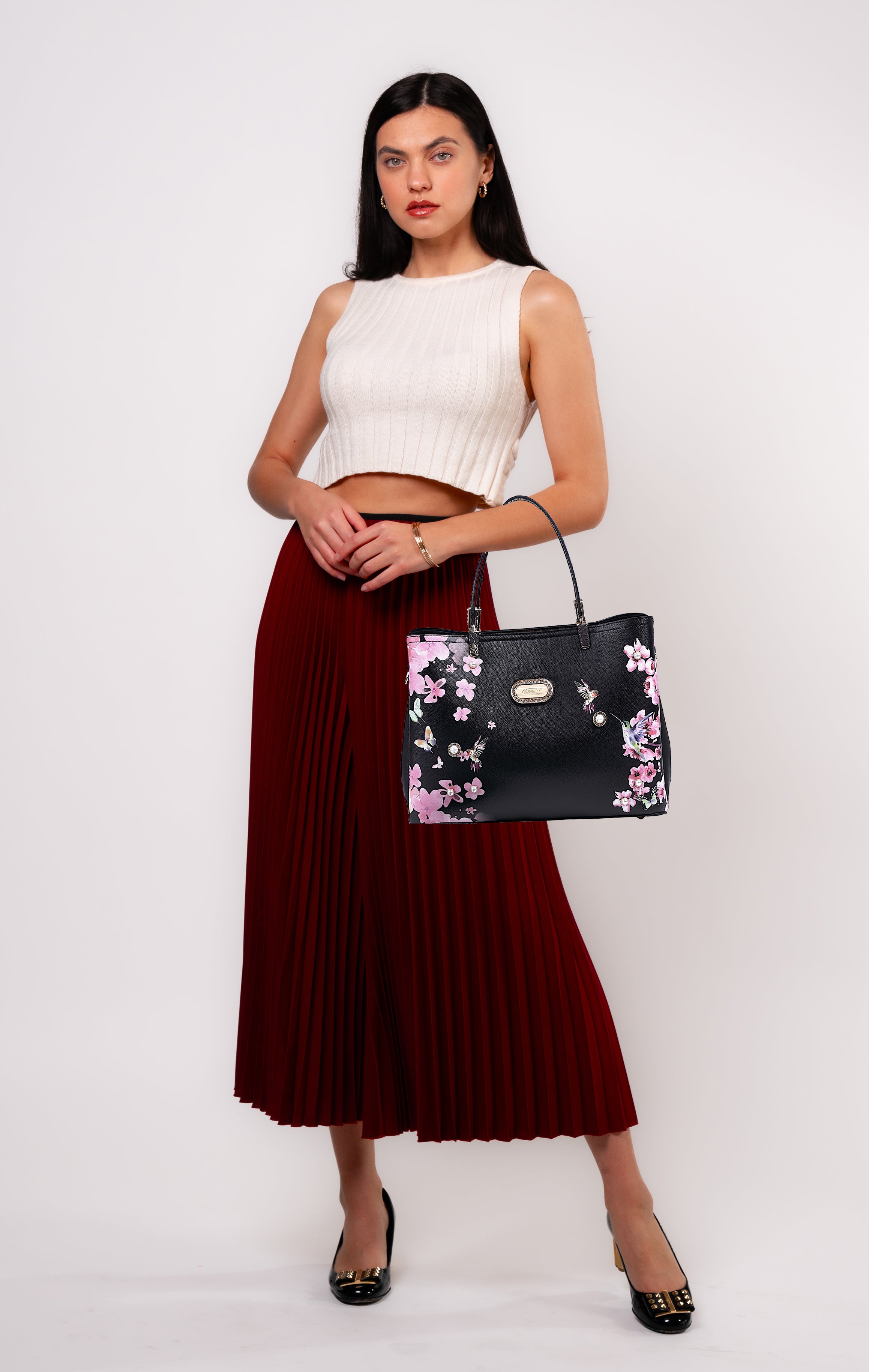 Brangio Italy Floral Hummingbird Tote Bag – Elegant Shoulder Handbag