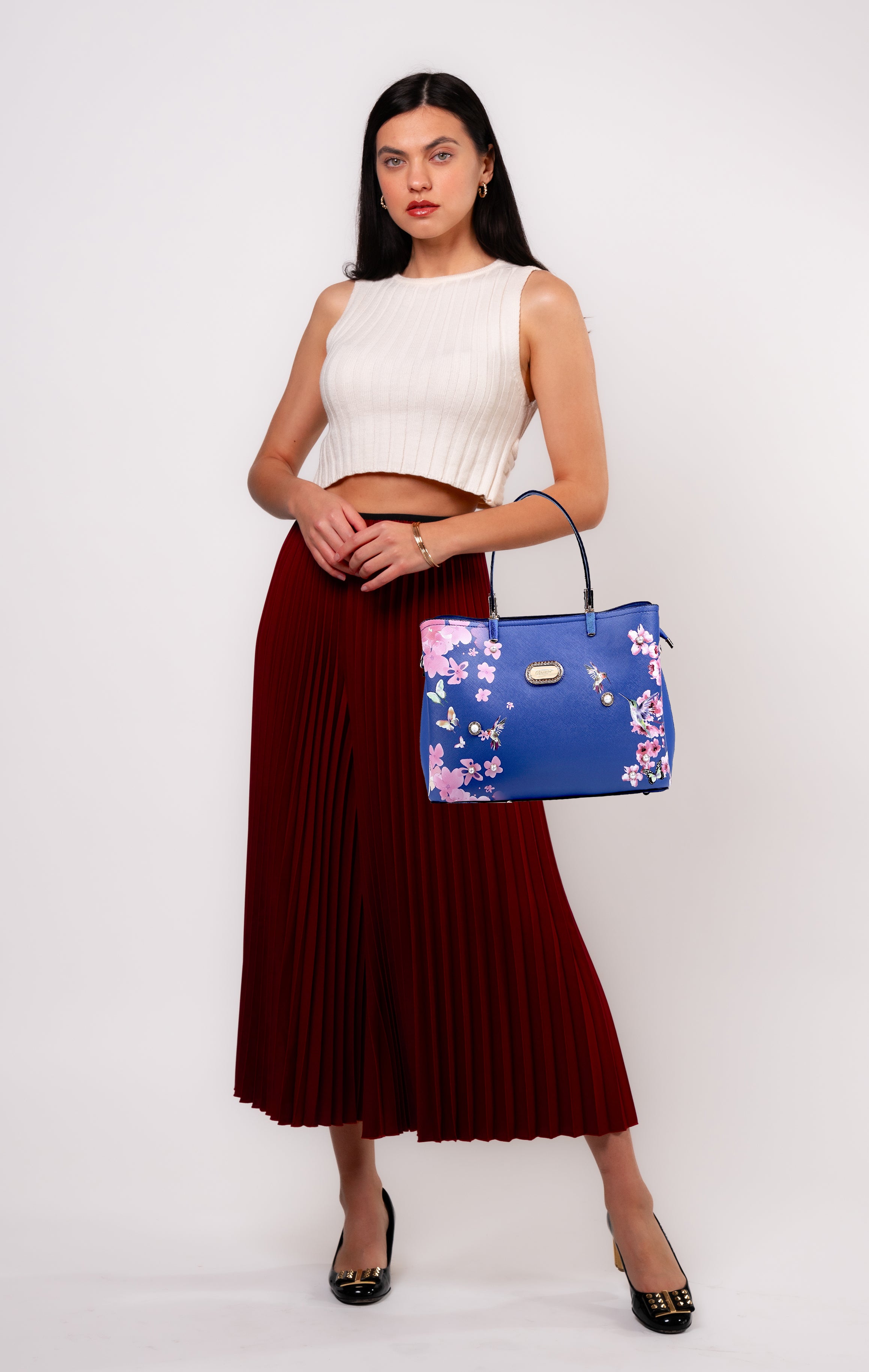 Brangio Italy Floral Hummingbird Tote Bag – Elegant Shoulder Handbag