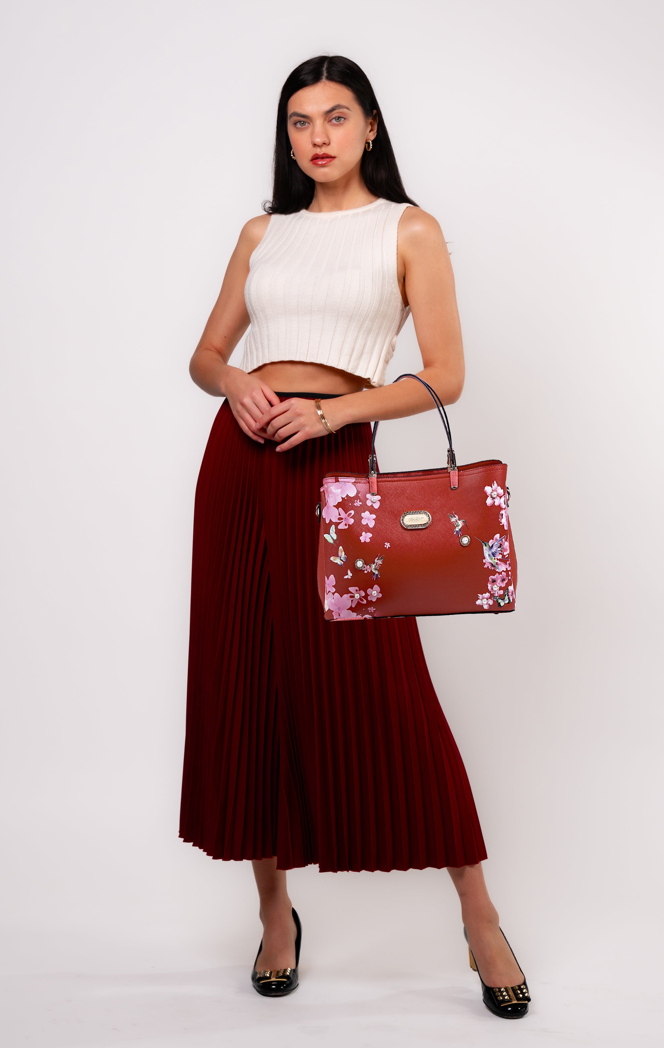 Brangio Italy Floral Hummingbird Tote Bag – Elegant Shoulder Handbag