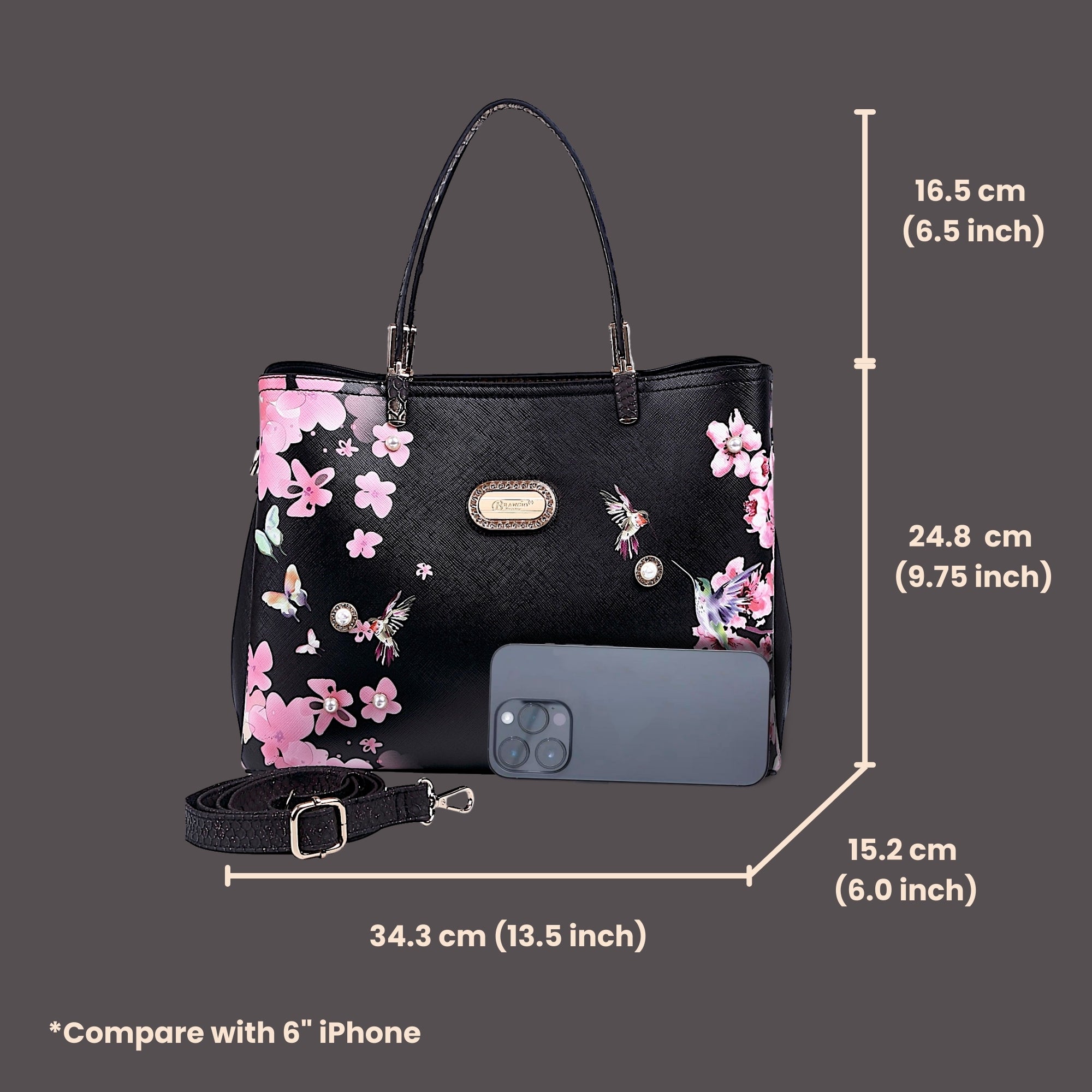 Brangio Italy Floral Hummingbird Tote Bag – Elegant Shoulder Handbag