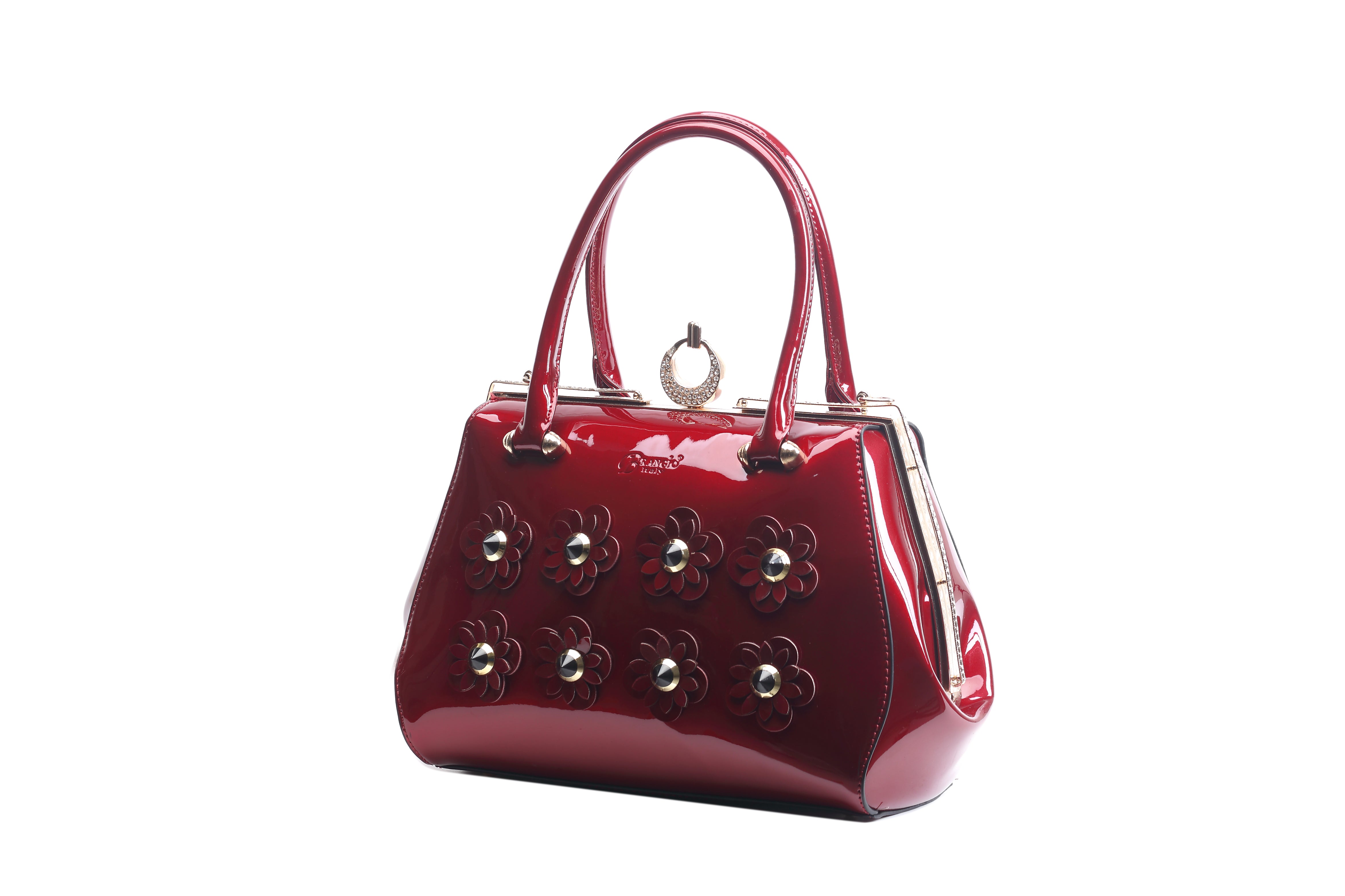 Brangio Italy Floral Elegance Glossy Floral Embellished Handbag