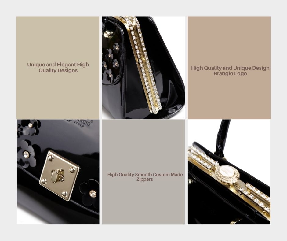 Brangio Italy Luxury Glossy Floral Patent Satchel Bag