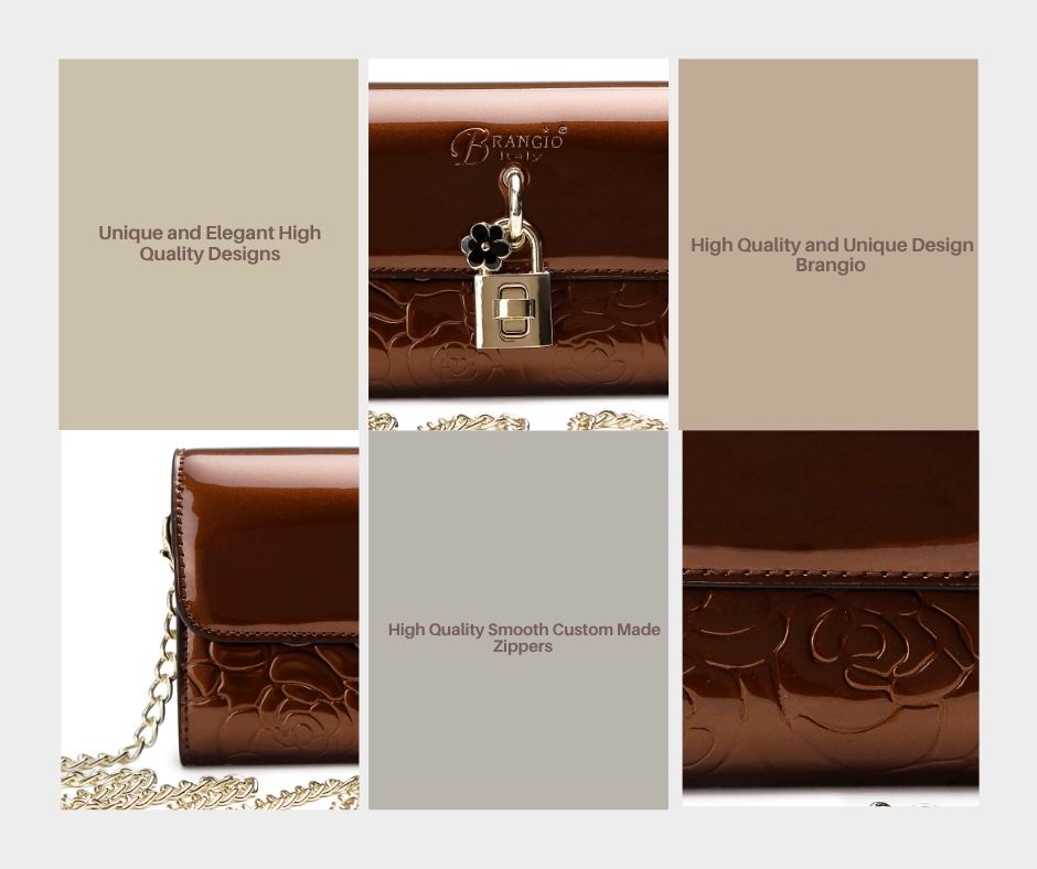 Brangio Italy Patent Leather Wallet Crossbody Bag for Women - Metallic Evening Purse