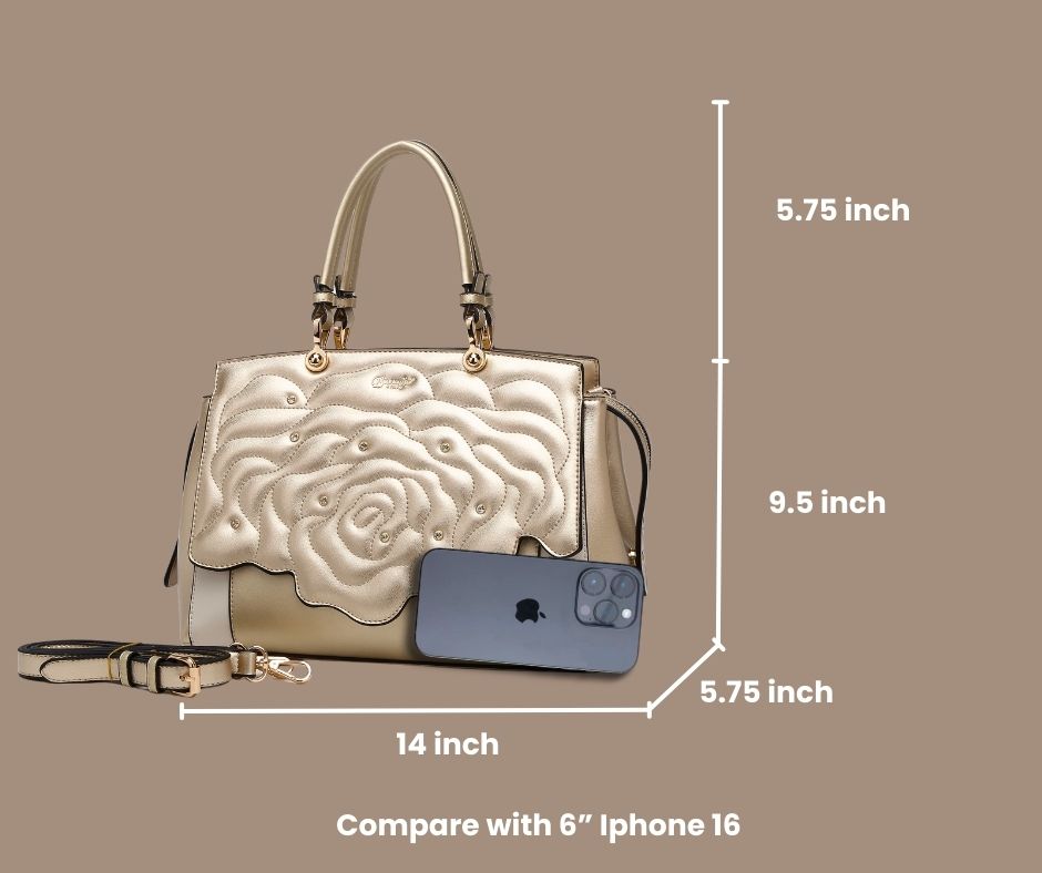 Brangio Italy Luxury Elegant Rose Embellished Satchel Bag + Wallet