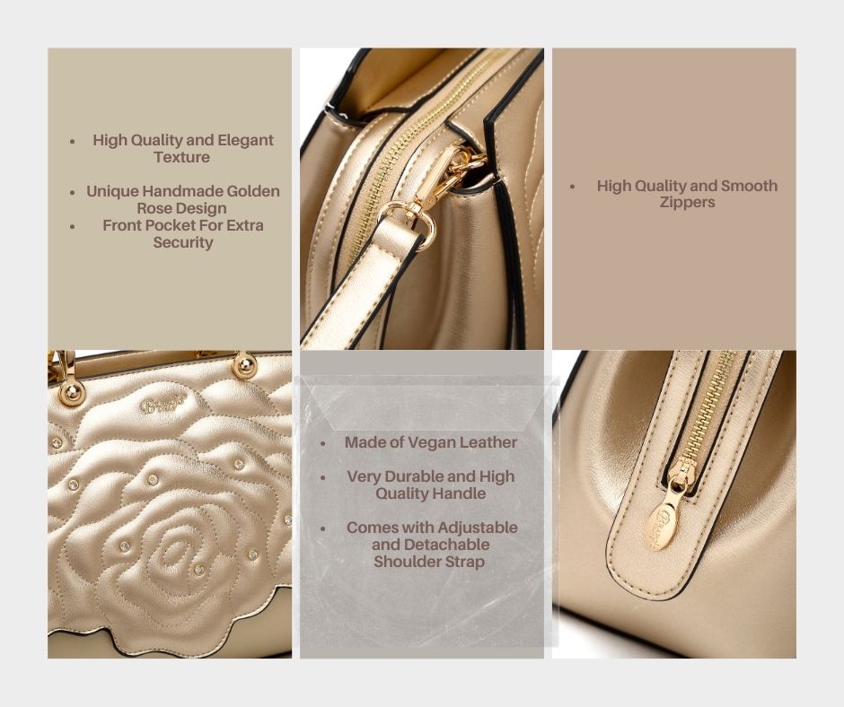 Brangio Italy Luxury Elegant Rose Embellished Satchel Bag + Wallet