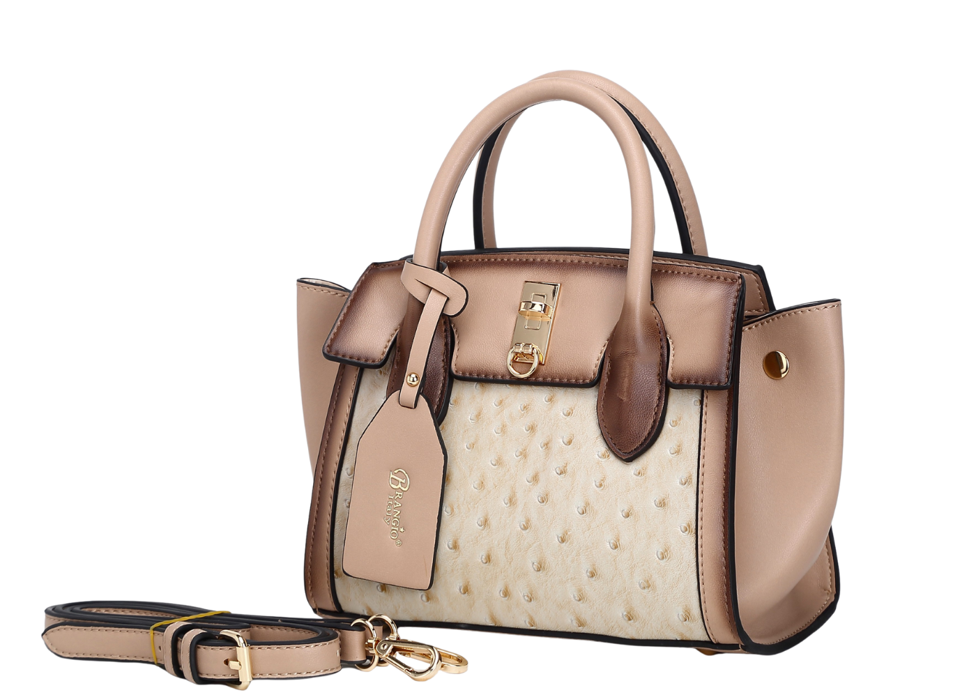 Brangio Italy Ostrich Texture Embossed Designr Satchel Bag