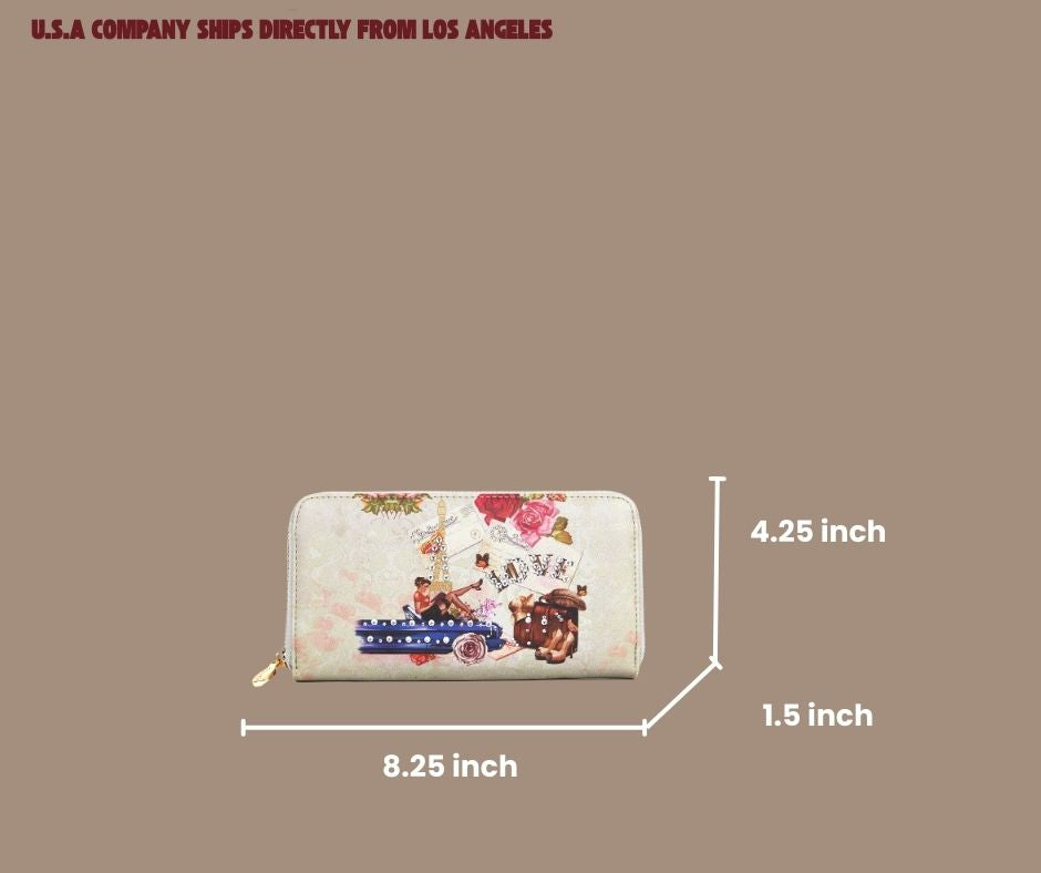 Brangio Italy Vintage Paris Designer Print Zip Wallet