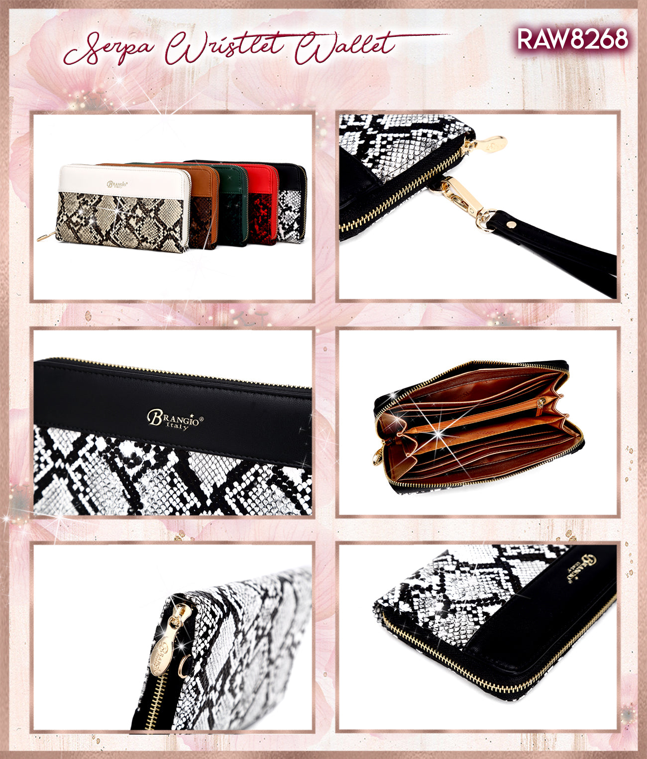Brangio Italy Elegant Print Zippered Wristle Wallet