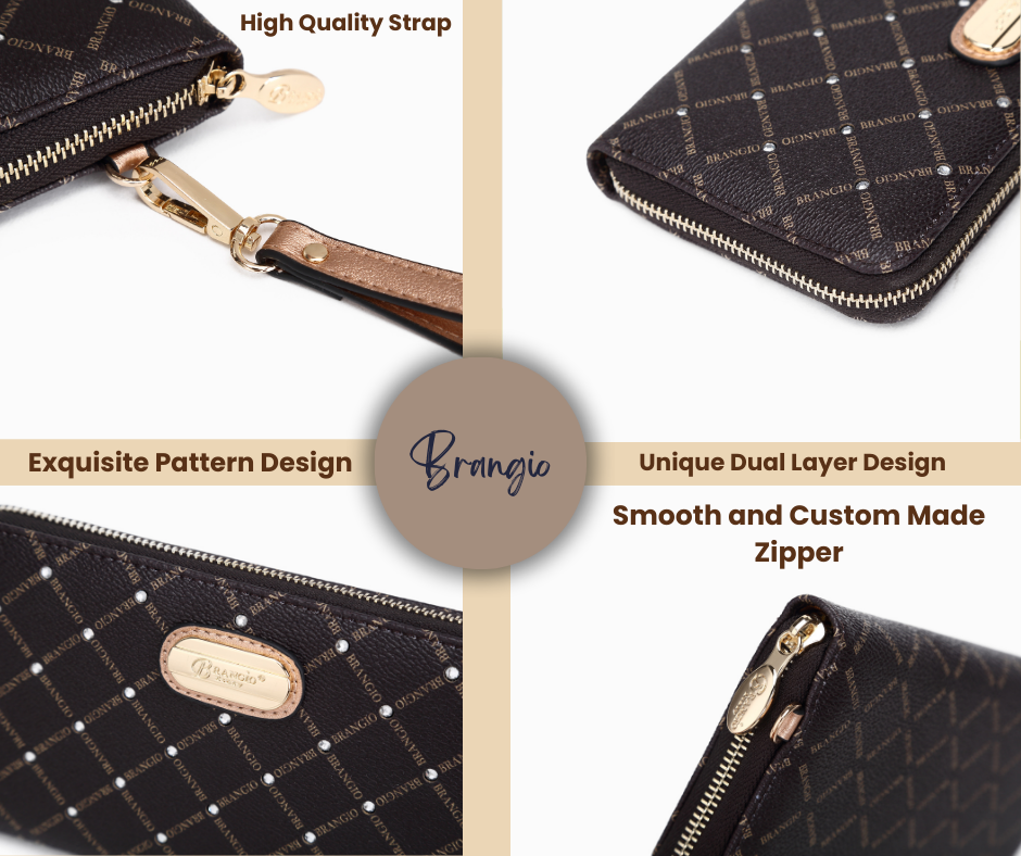 Brangio Italy Stylish Monogram Zippered Wristlet Wallet