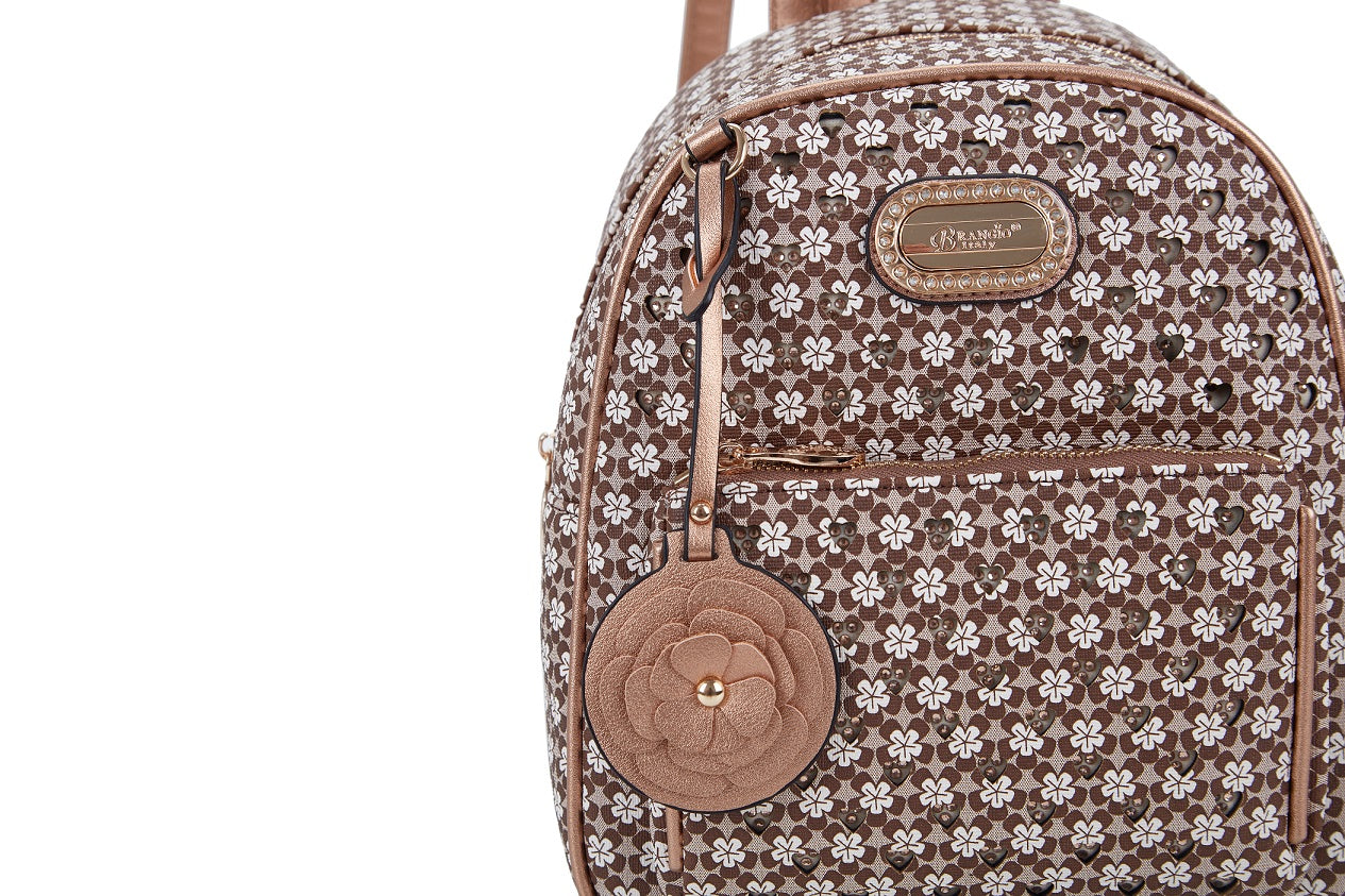 Brangio Italy Floral Rose Gold Accents Mini Backpack