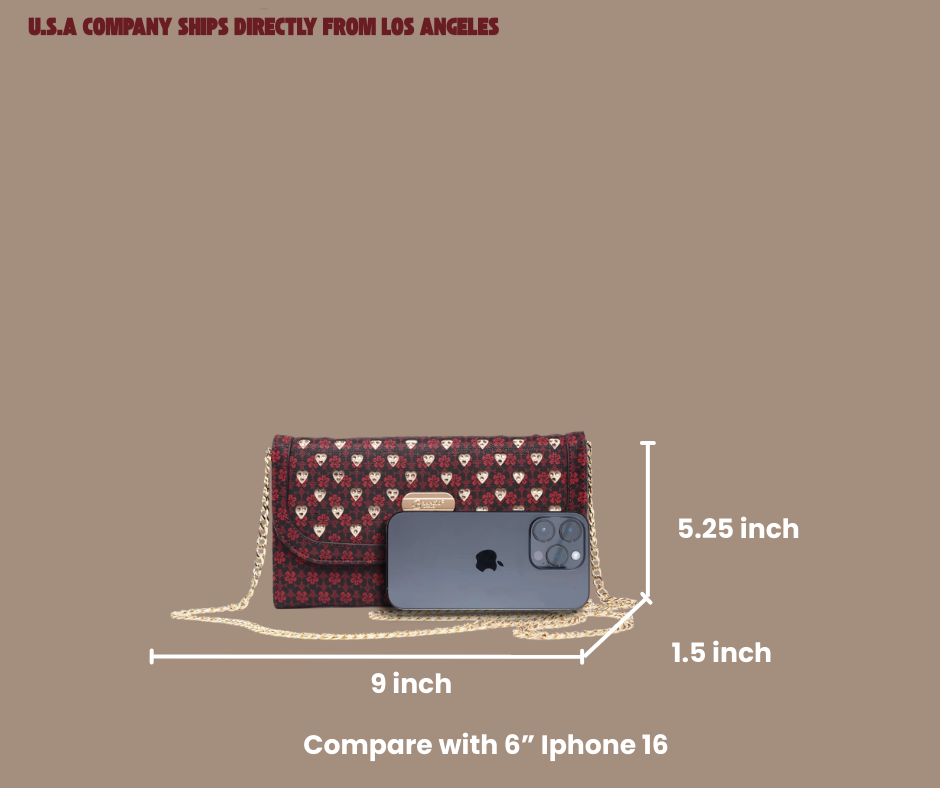 Brangio Chic Floral Crossbody Bag - Heart-Studded Evening Clutch Bag