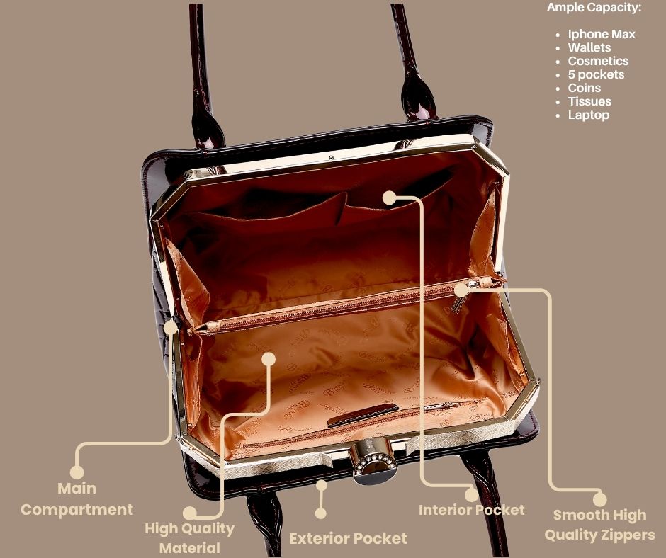 Brangio Italy Patent Leather Satchel Bag for Women - Designer Top Handle Handbag