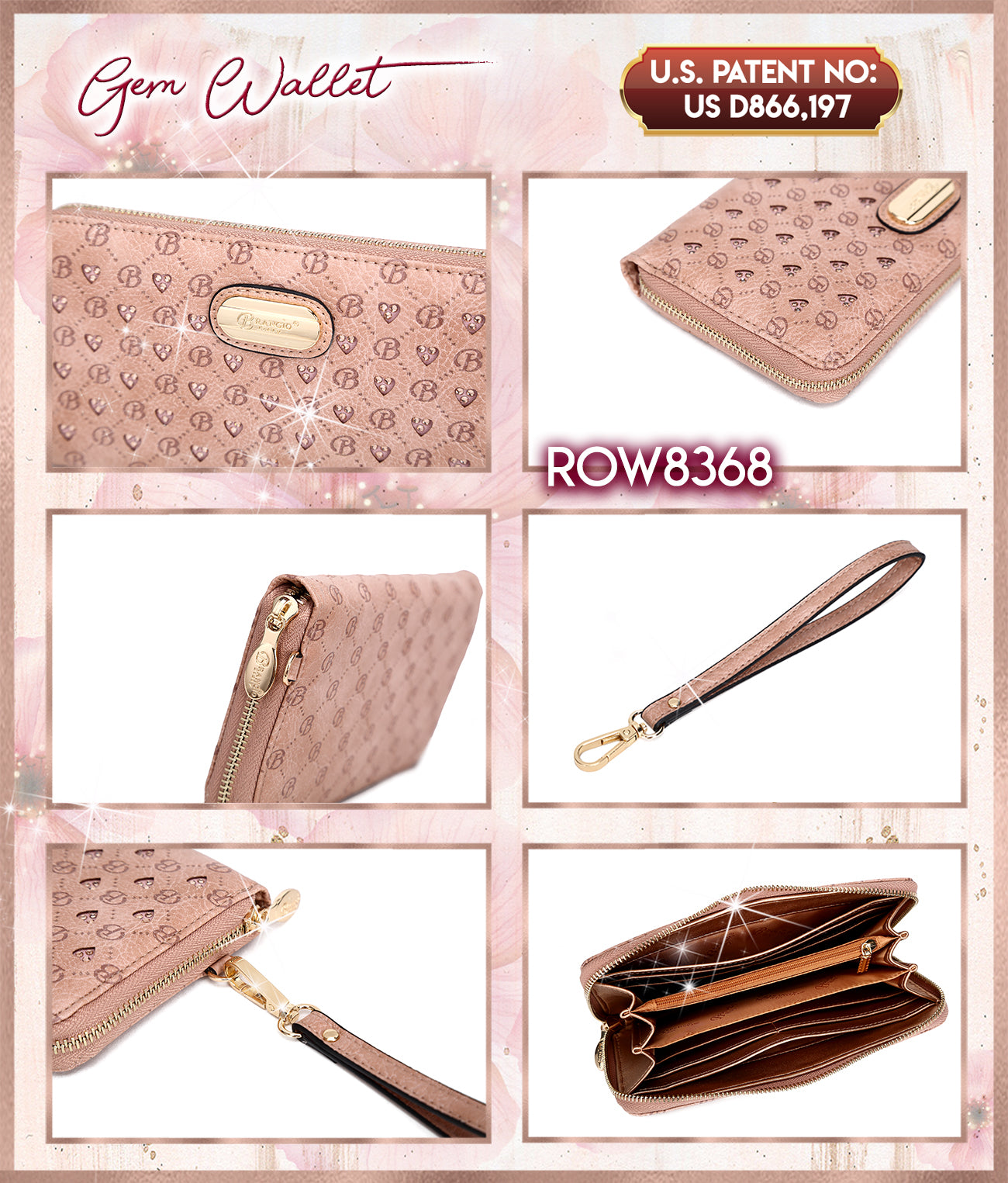 Brangio Italy Chic 3D Laser cut Zippered Around Wristlet Wallet