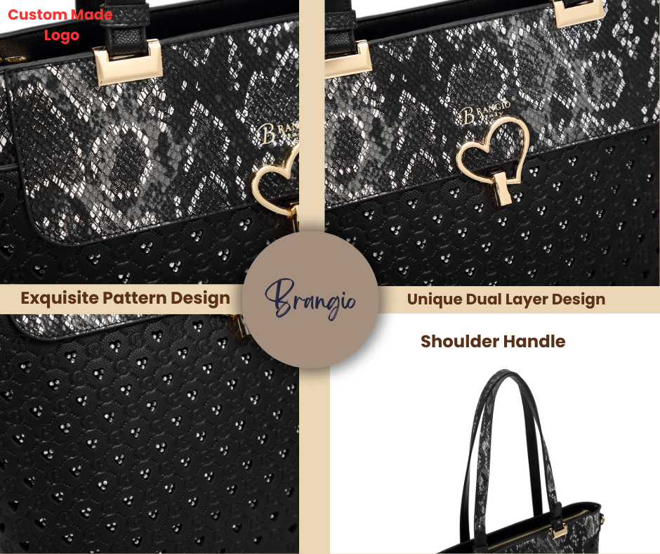 Brangio Italy Elegant Heart & Snakeskin Tote Bag