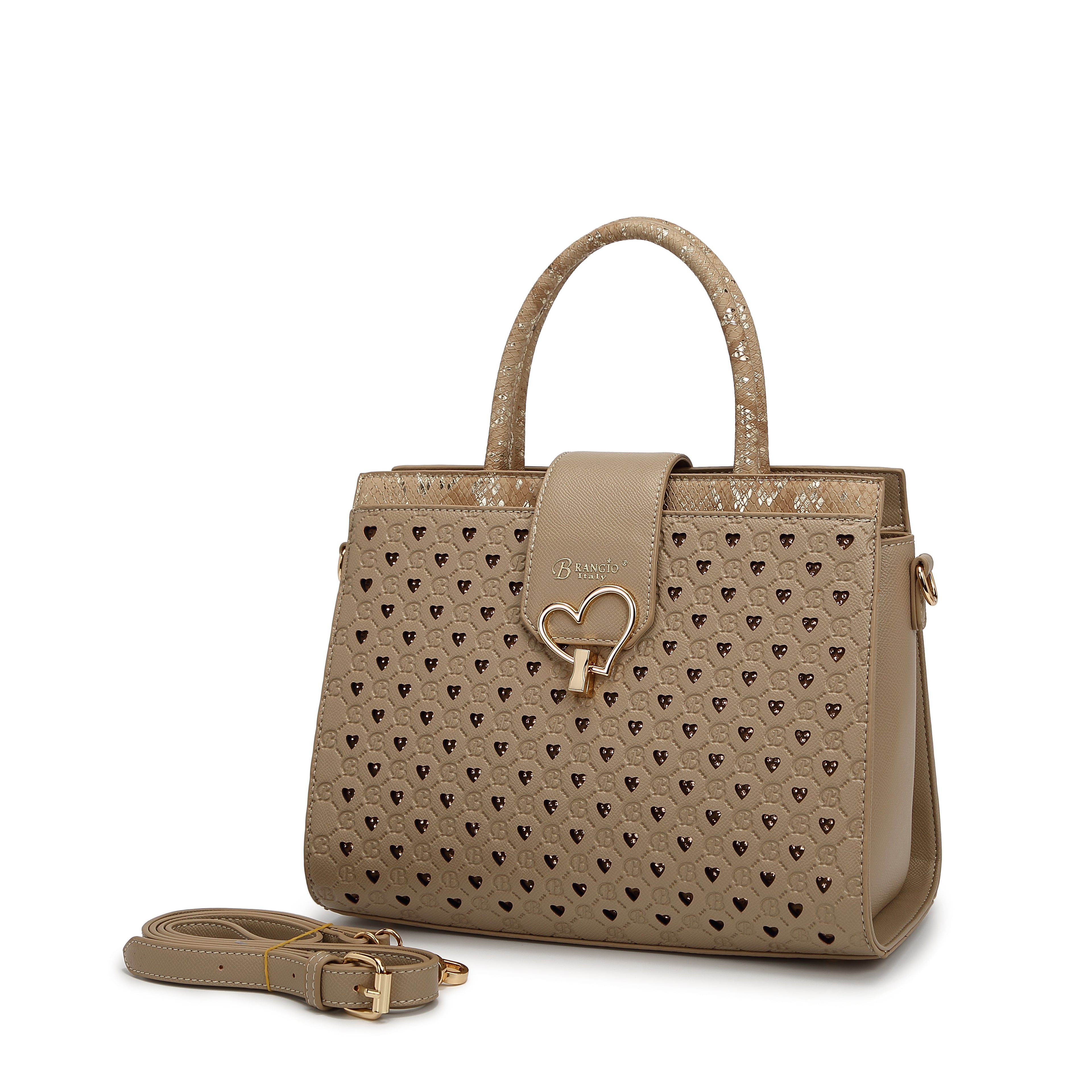 Brangio Italy Heart Cutout Satchel Handbag – Designer Top Handle Crossbody Purse