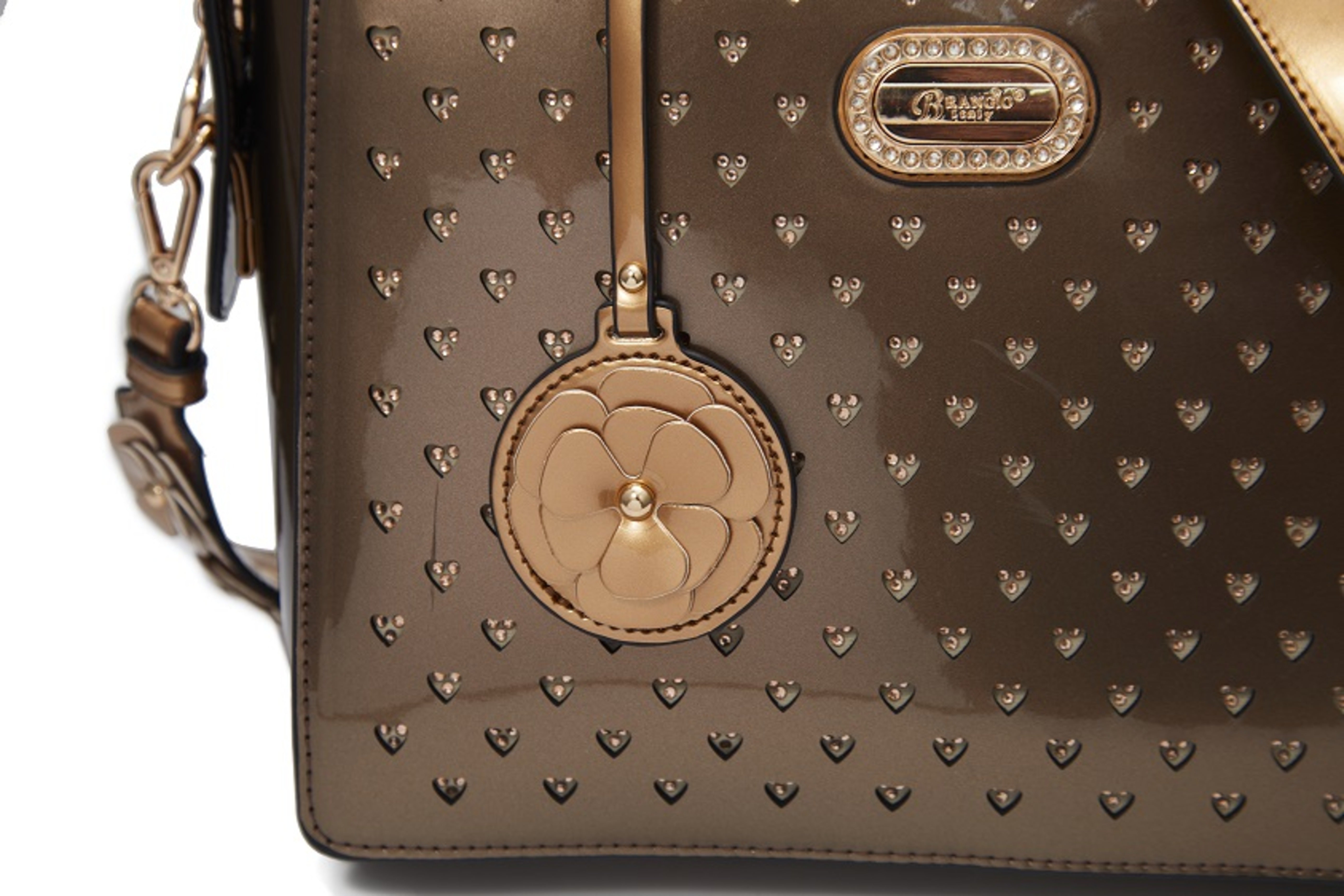 Brangio Glossy Handbag with Floral Accent
