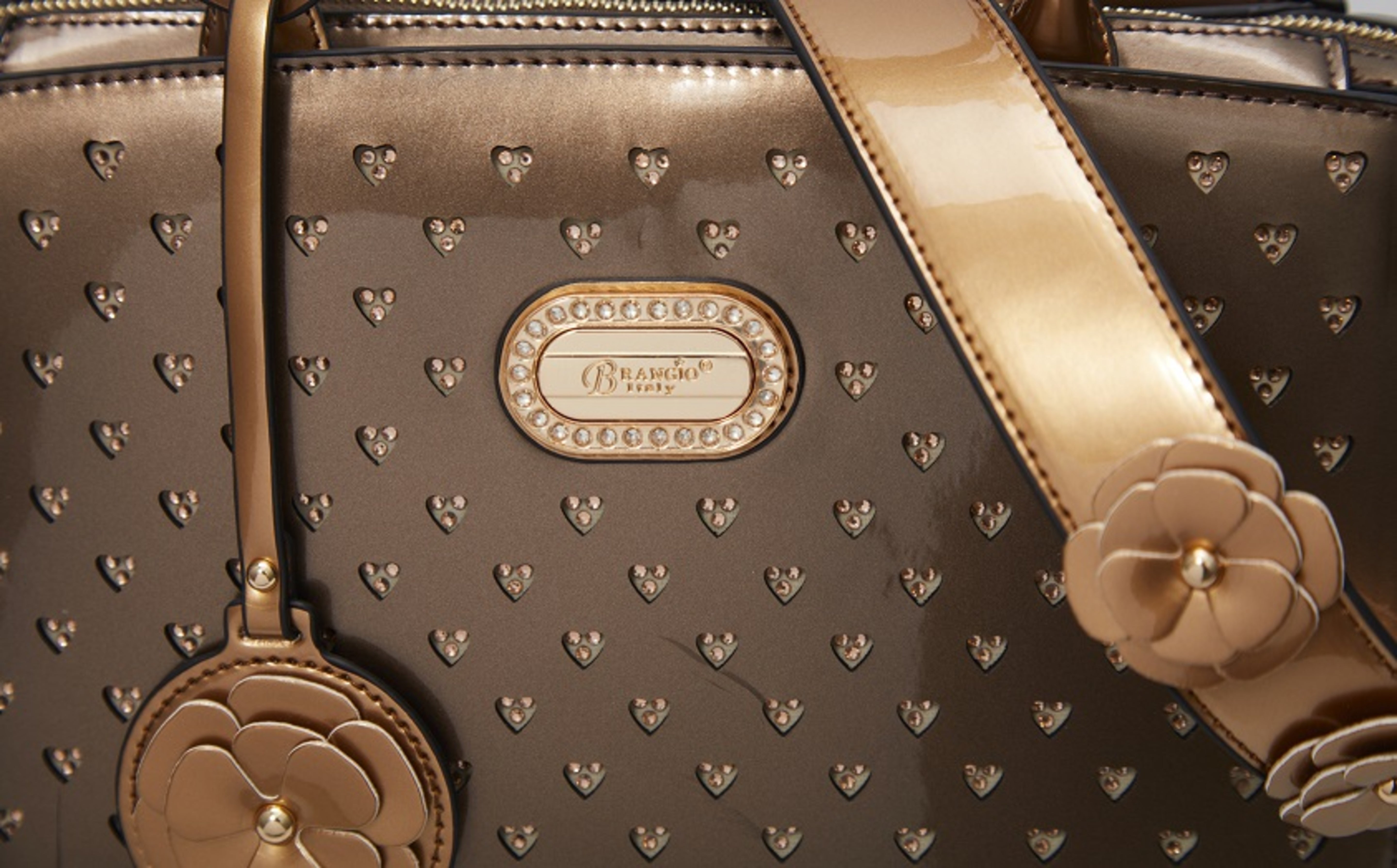 Brangio Glossy Handbag with Floral Accent