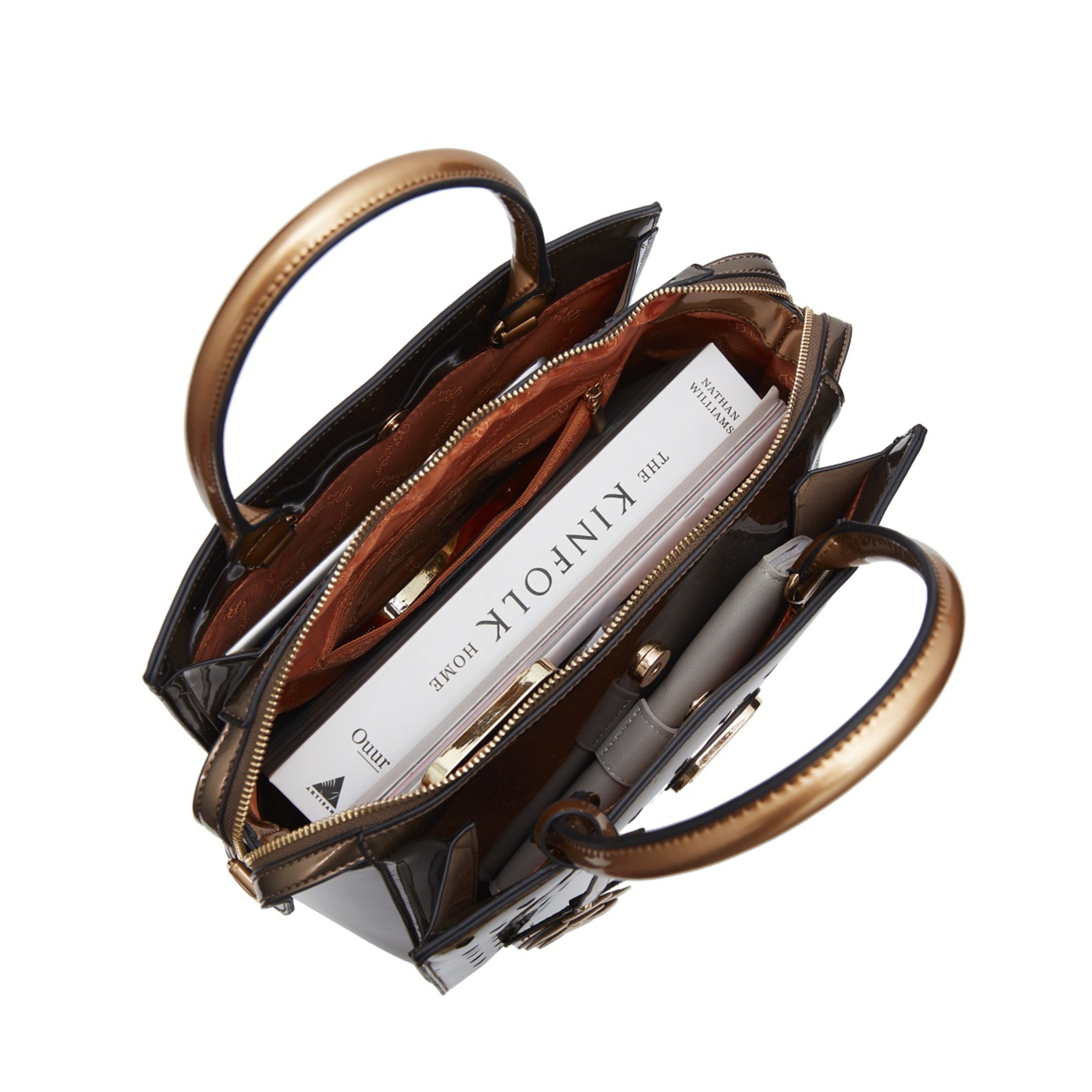 Brangio Glossy Handbag with Floral Accent