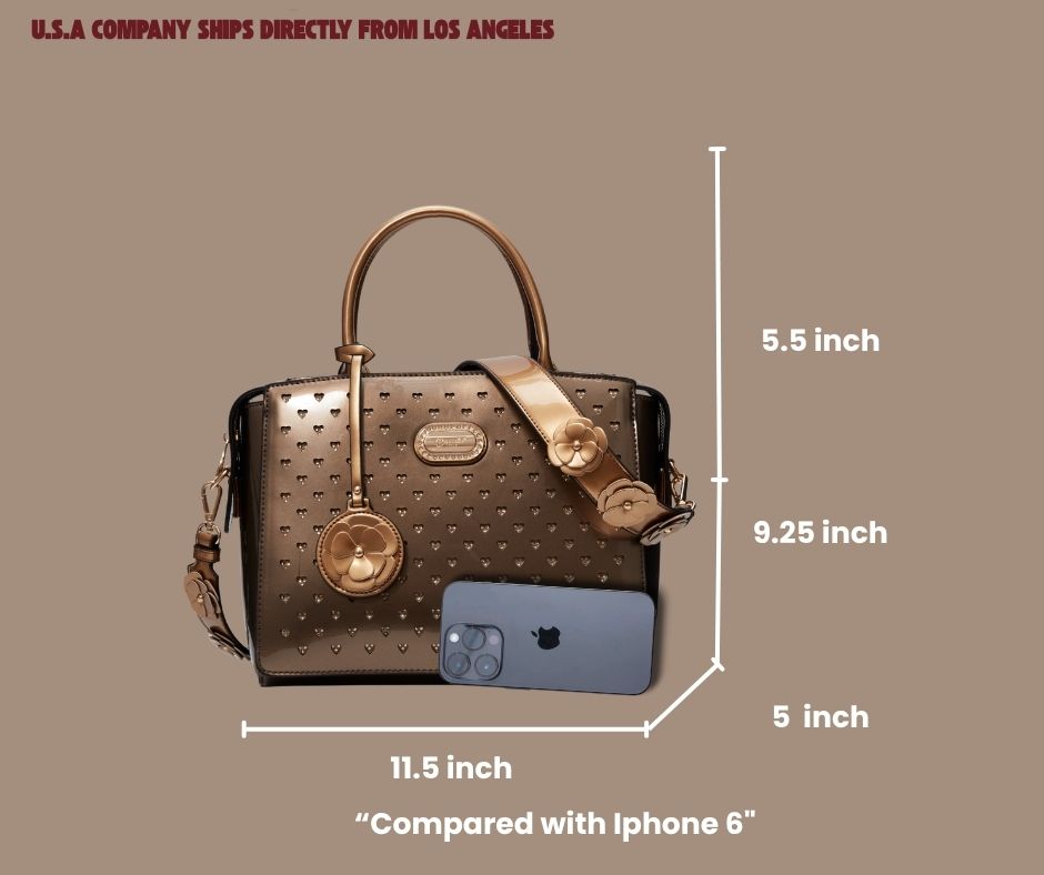 Brangio Italy Heart Stud Satchel Bag – Floral Strap Designer-Inspired Crossbody Handbag