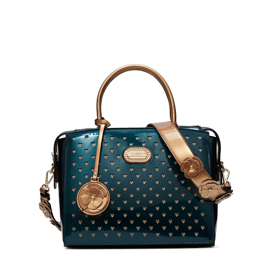 Brangio Glossy Handbag with Floral Accent
