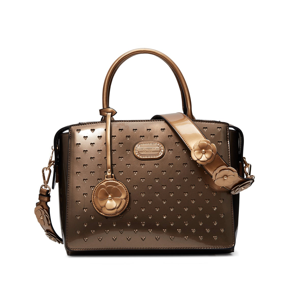 Brangio Glossy Handbag with Floral Accent