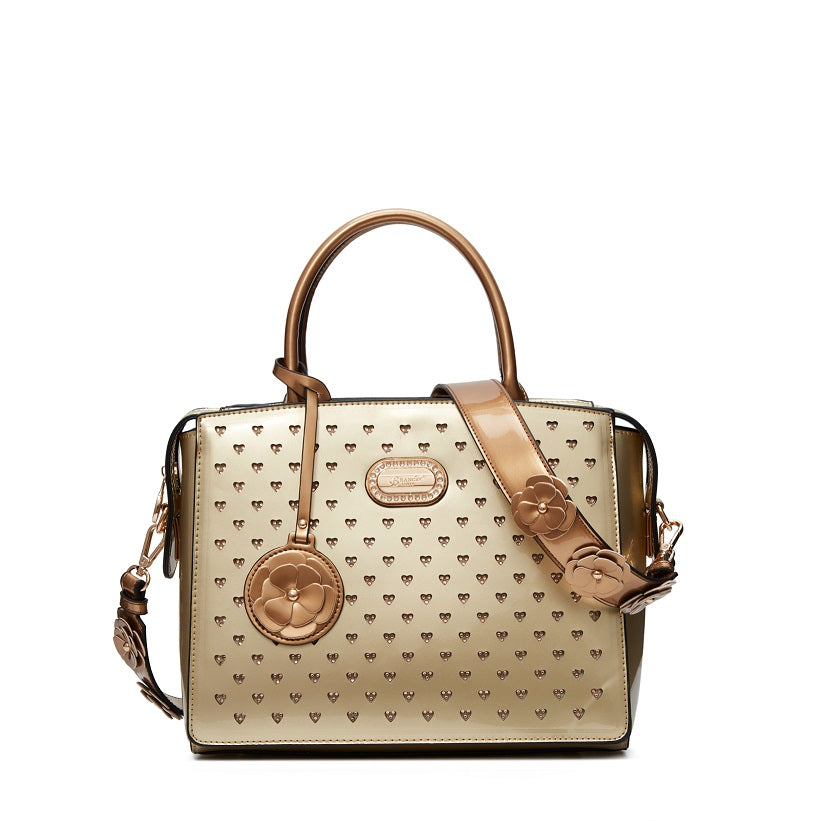 Brangio Glossy Handbag with Floral Accent