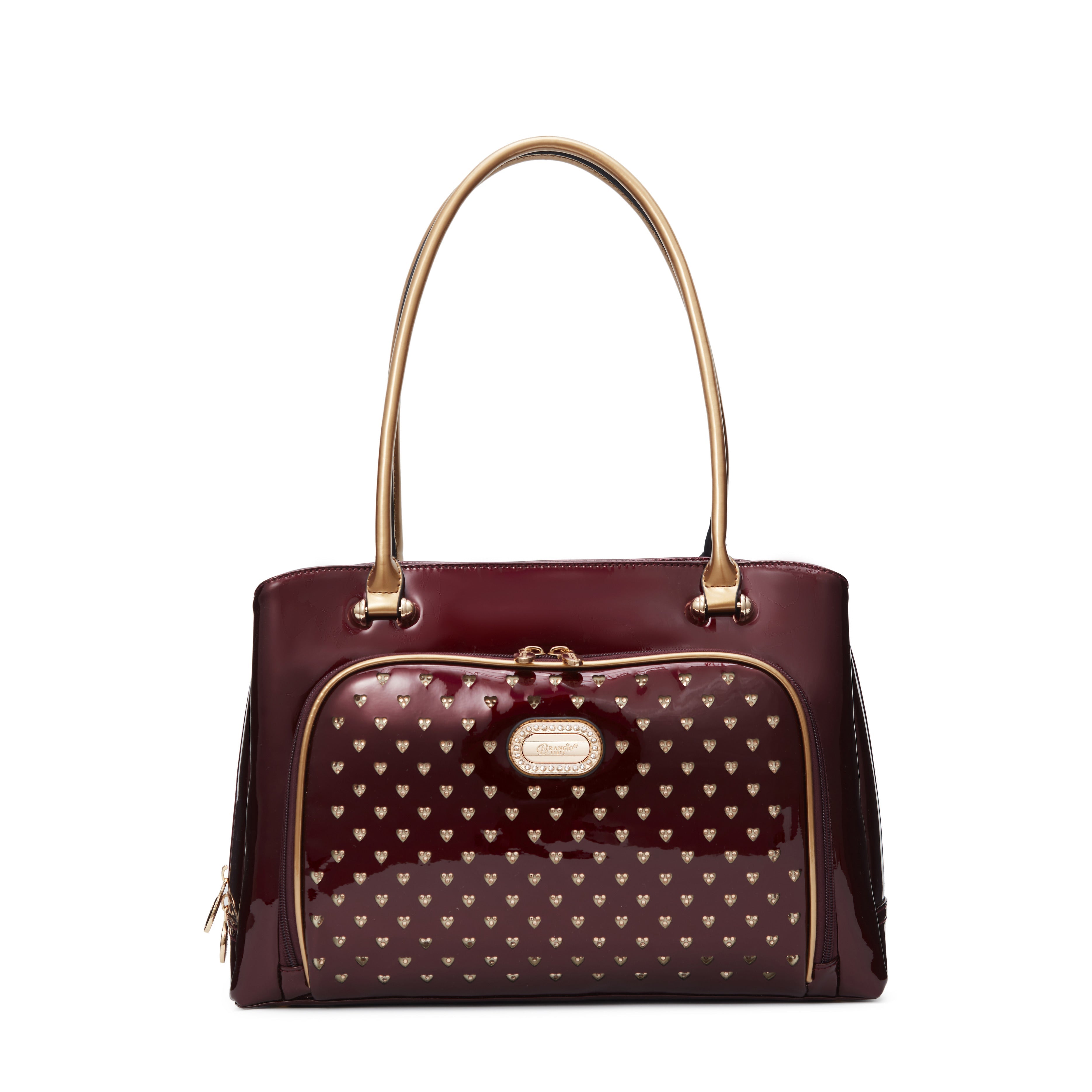 Brangio Italy Luxury Patent Leather Studded Heart Designer Tote Handbag