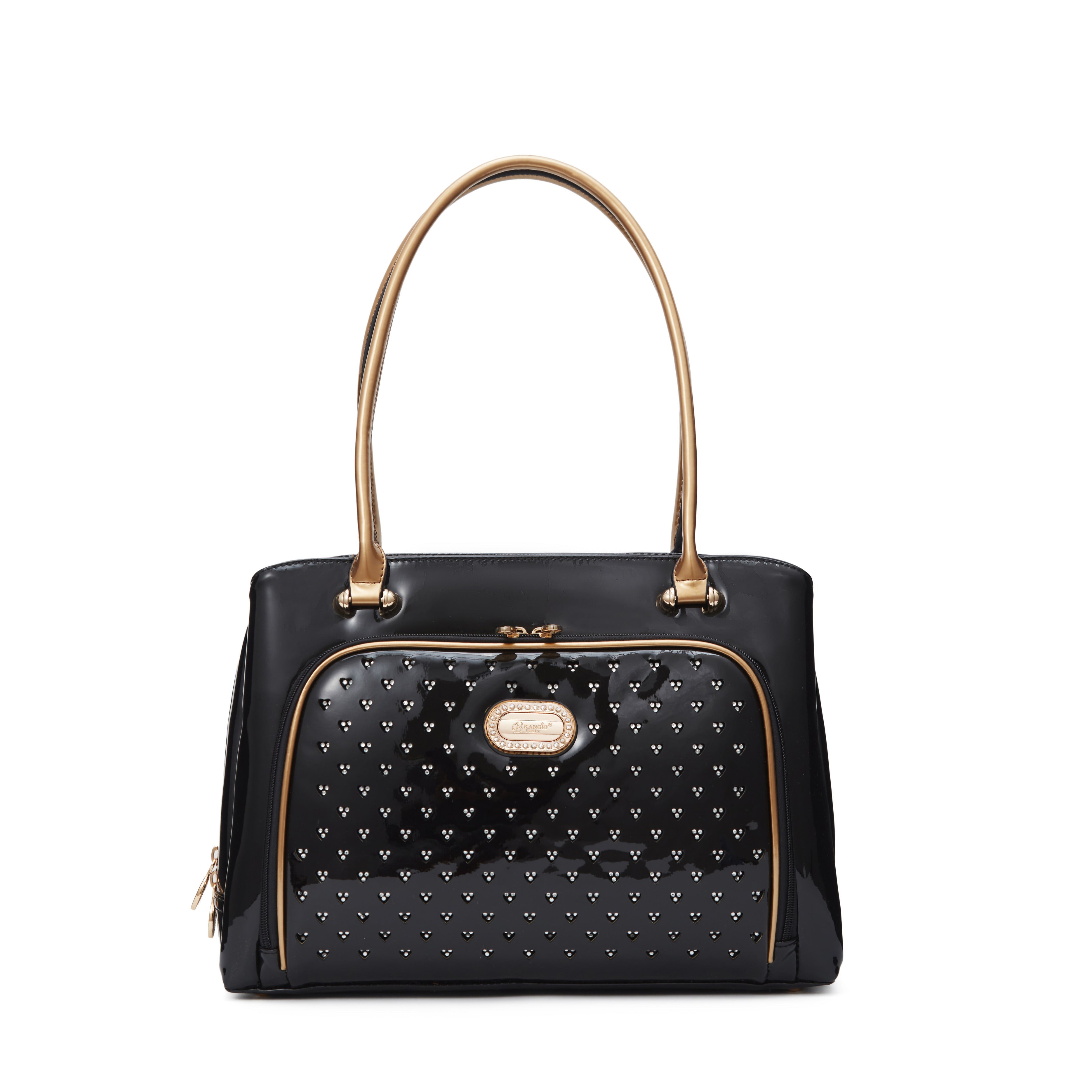Brangio Italy Luxury Patent Leather Studded Heart Designer Tote Handbag