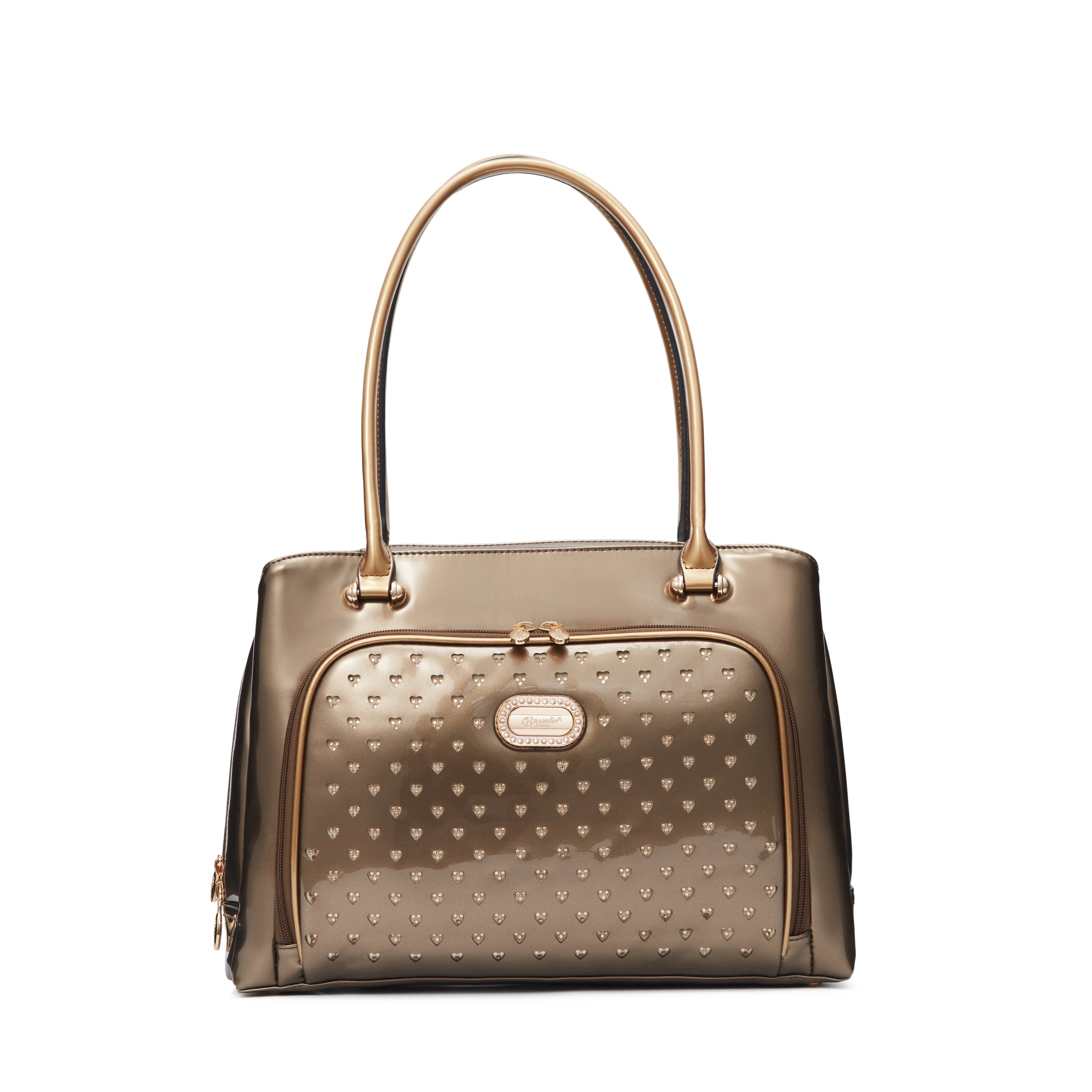 Brangio Italy Luxury Patent Leather Studded Heart Designer Tote Handbag