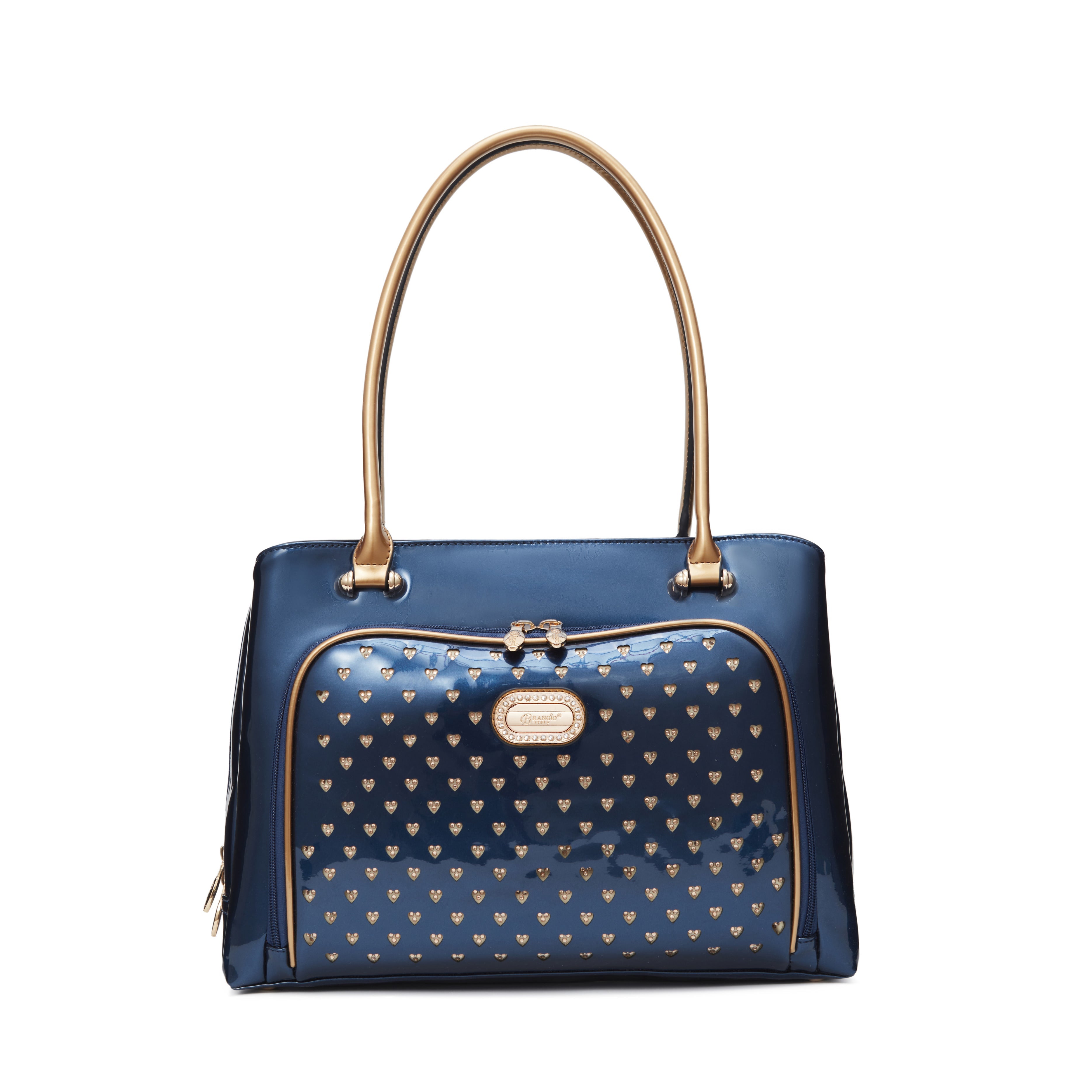 Brangio Italy Luxury Patent Leather Studded Heart Designer Tote Handbag
