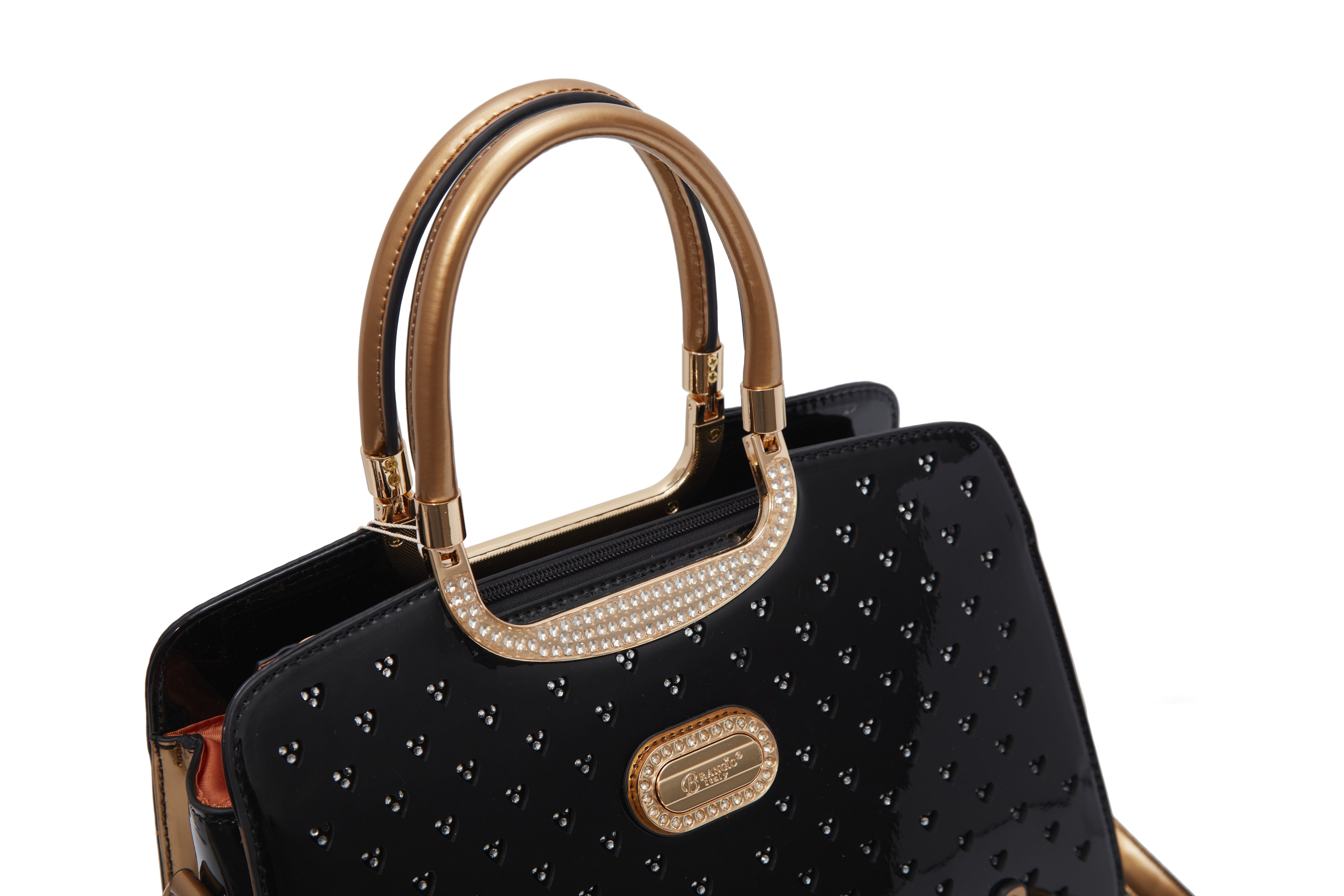 Brangio Glossy Handbag with Floral Accent