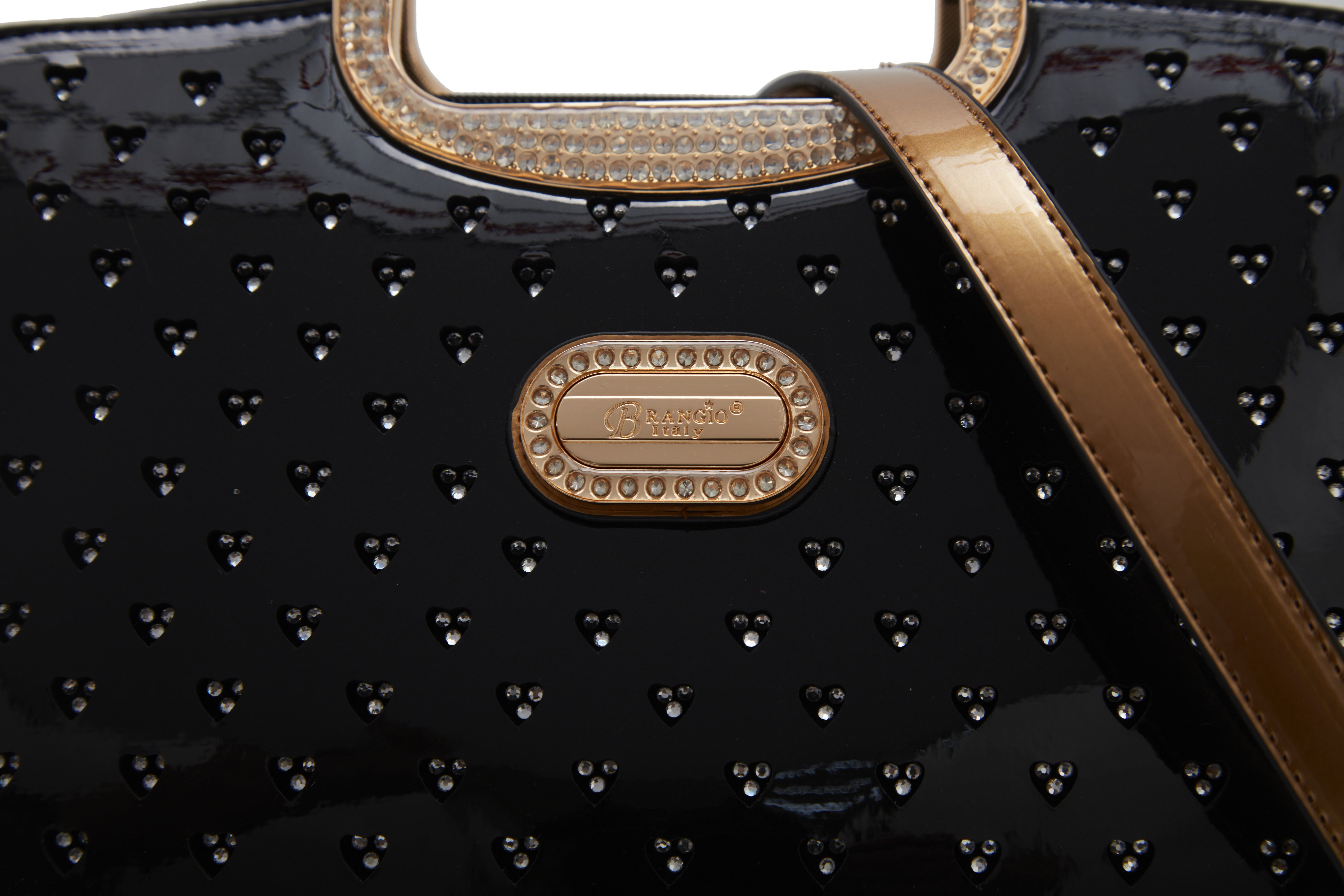 Brangio Glossy Handbag with Floral Accent