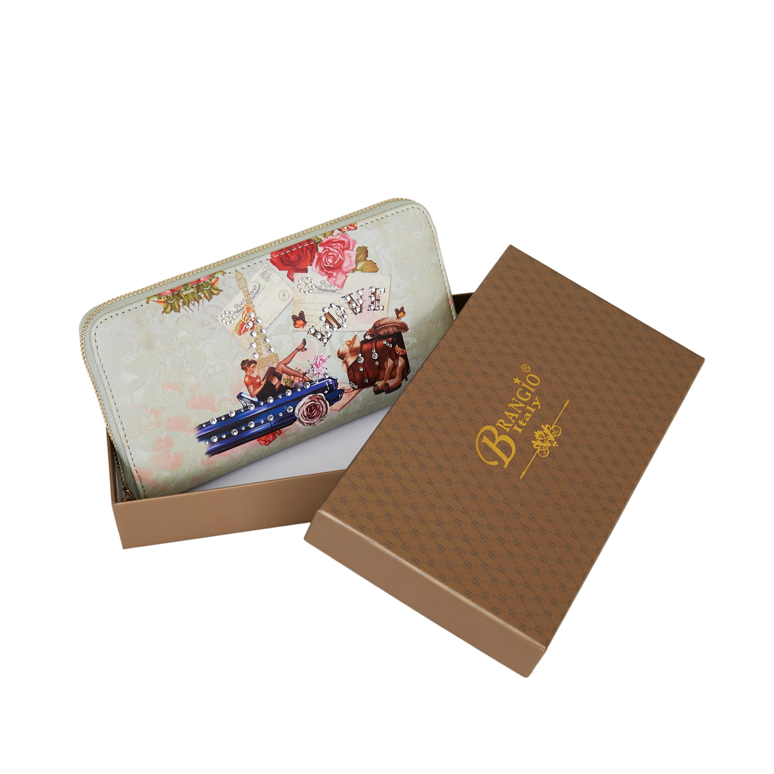 Brangio Italy Vintage Paris Designer Print Zip Wallet