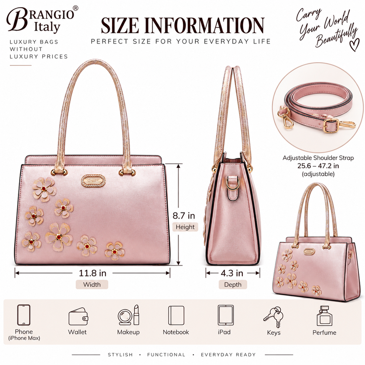Brangio Italy Elegant Metallic Twinkle Cosmos Florality Handbag