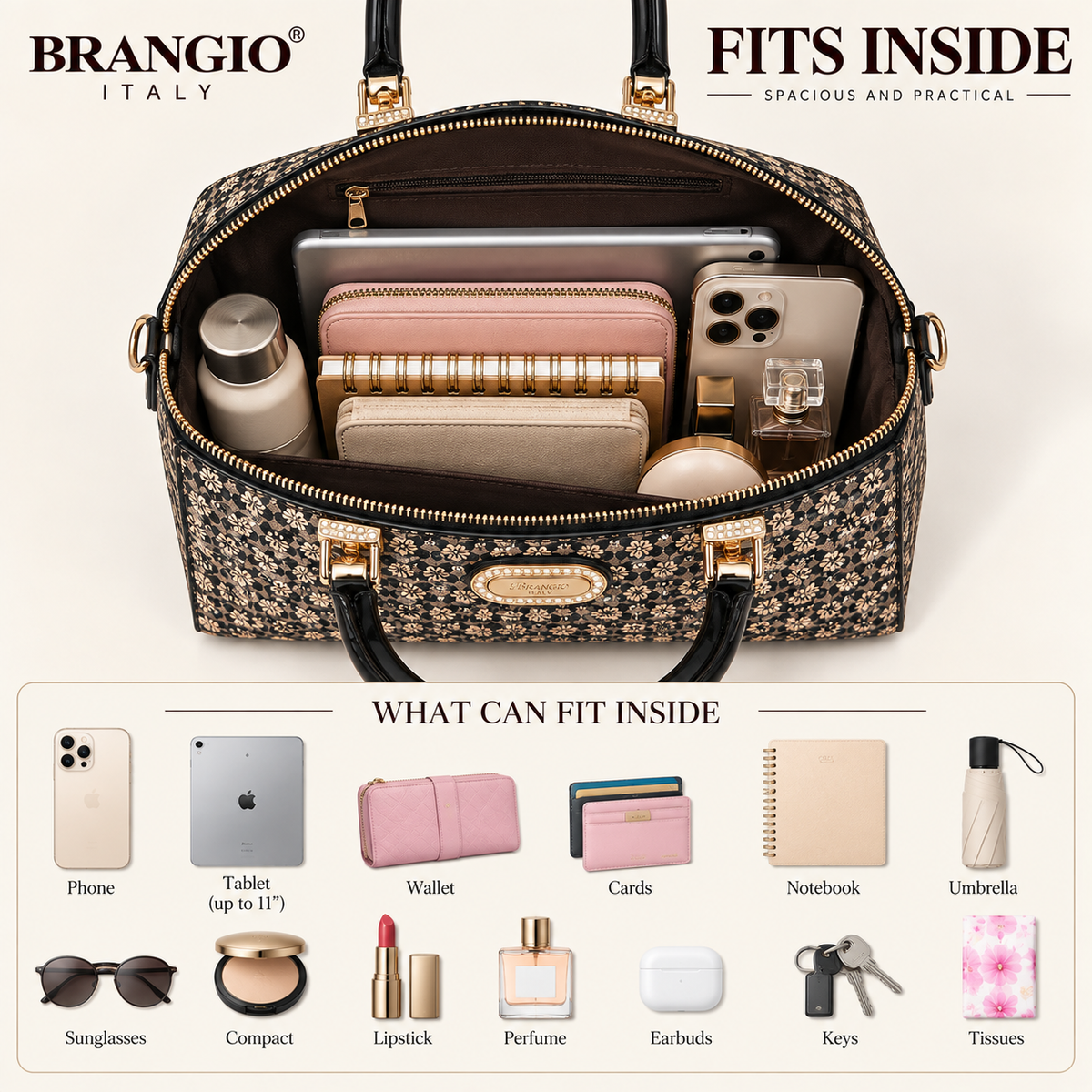 Brangio Italy Luxury Hearts Rhinestone Designer Handbag