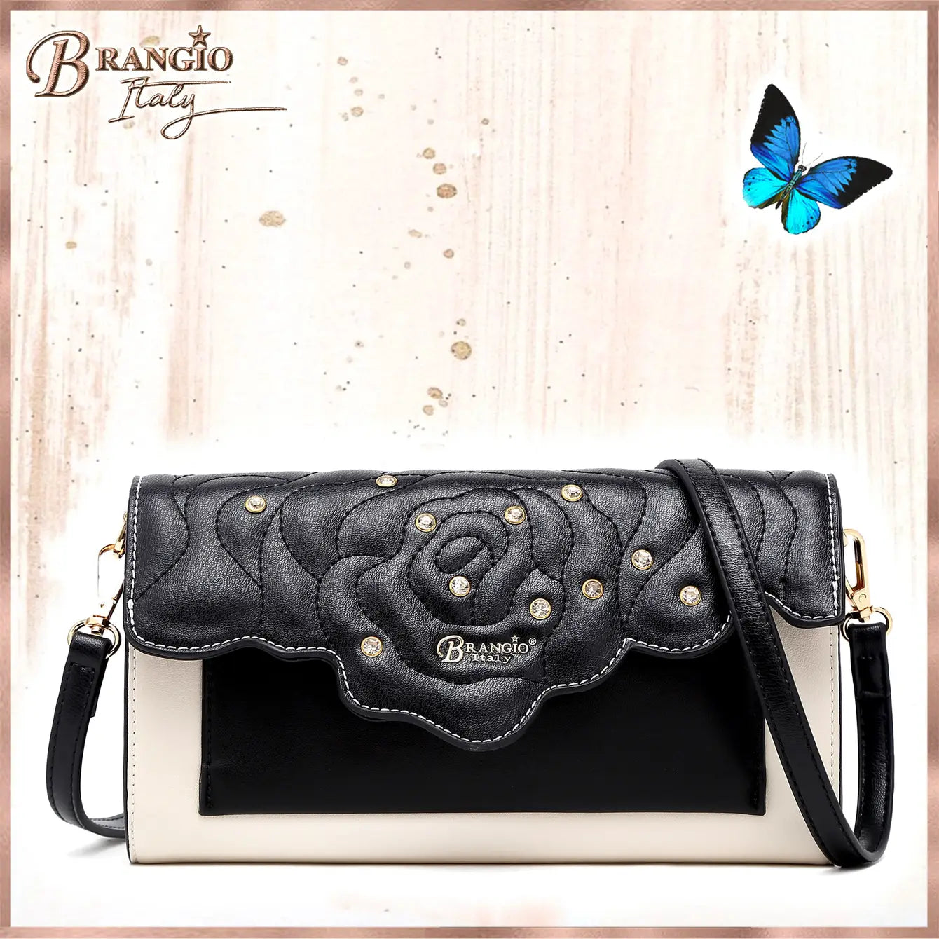 Brangio Italy Rose Embossed Clutch & crossbody Bag