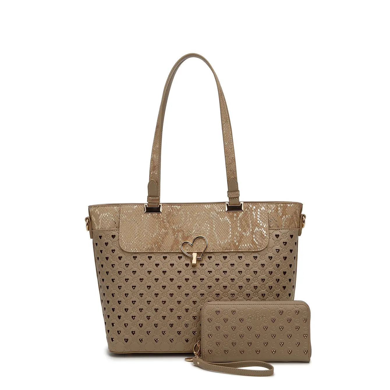 Brangio Elegant Black Heart & Snakeskin Tote Bag