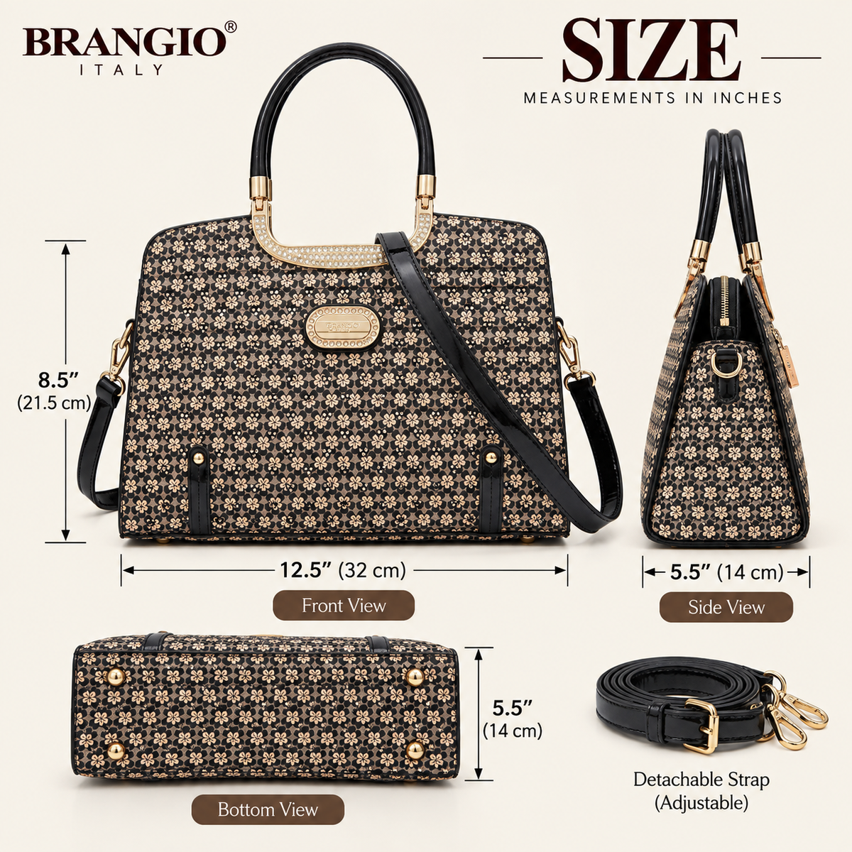Brangio Italy Luxury Hearts Rhinestone Designer Handbag