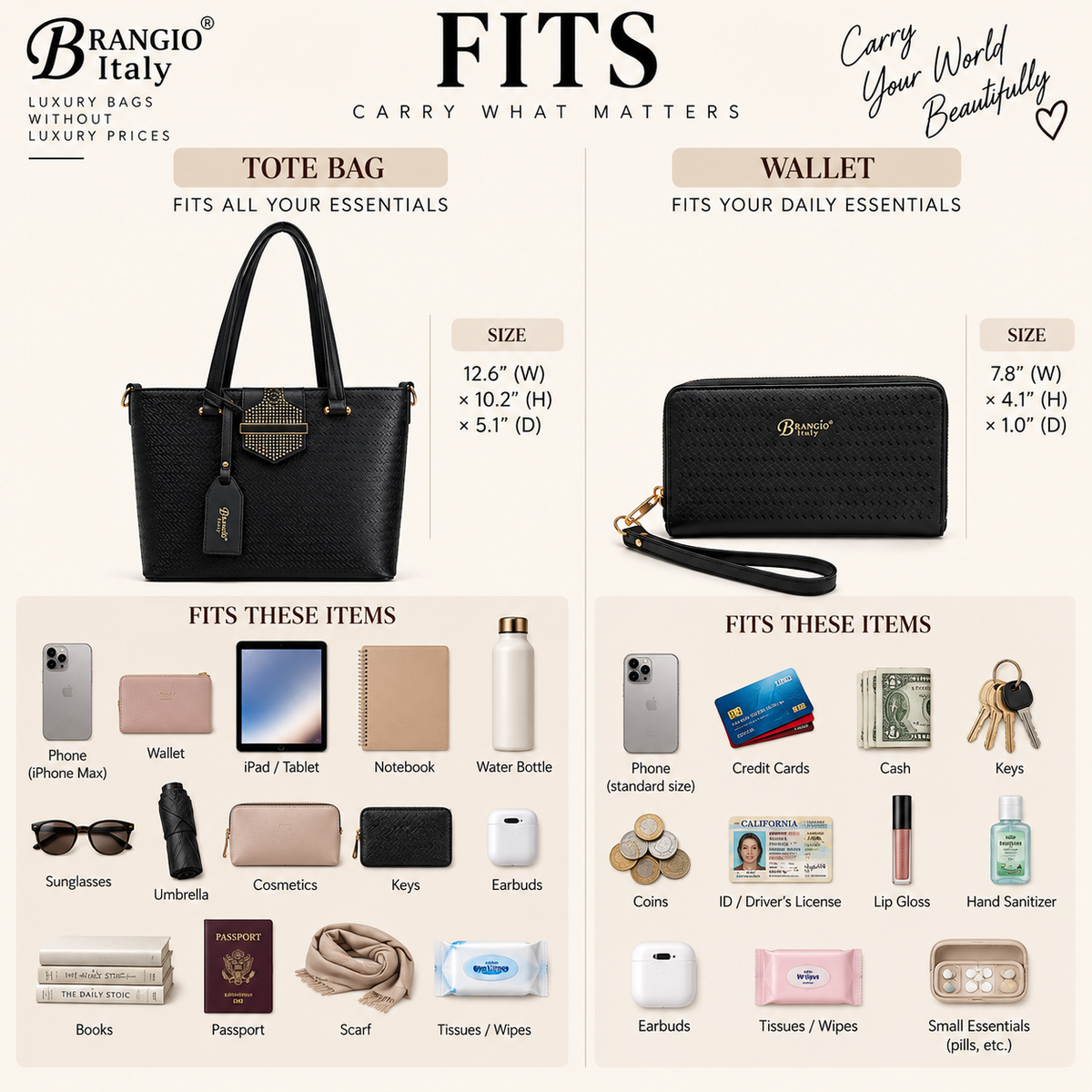 Brangio Stylish Perforated Tote Bag+Wallet 2pcs/matching set