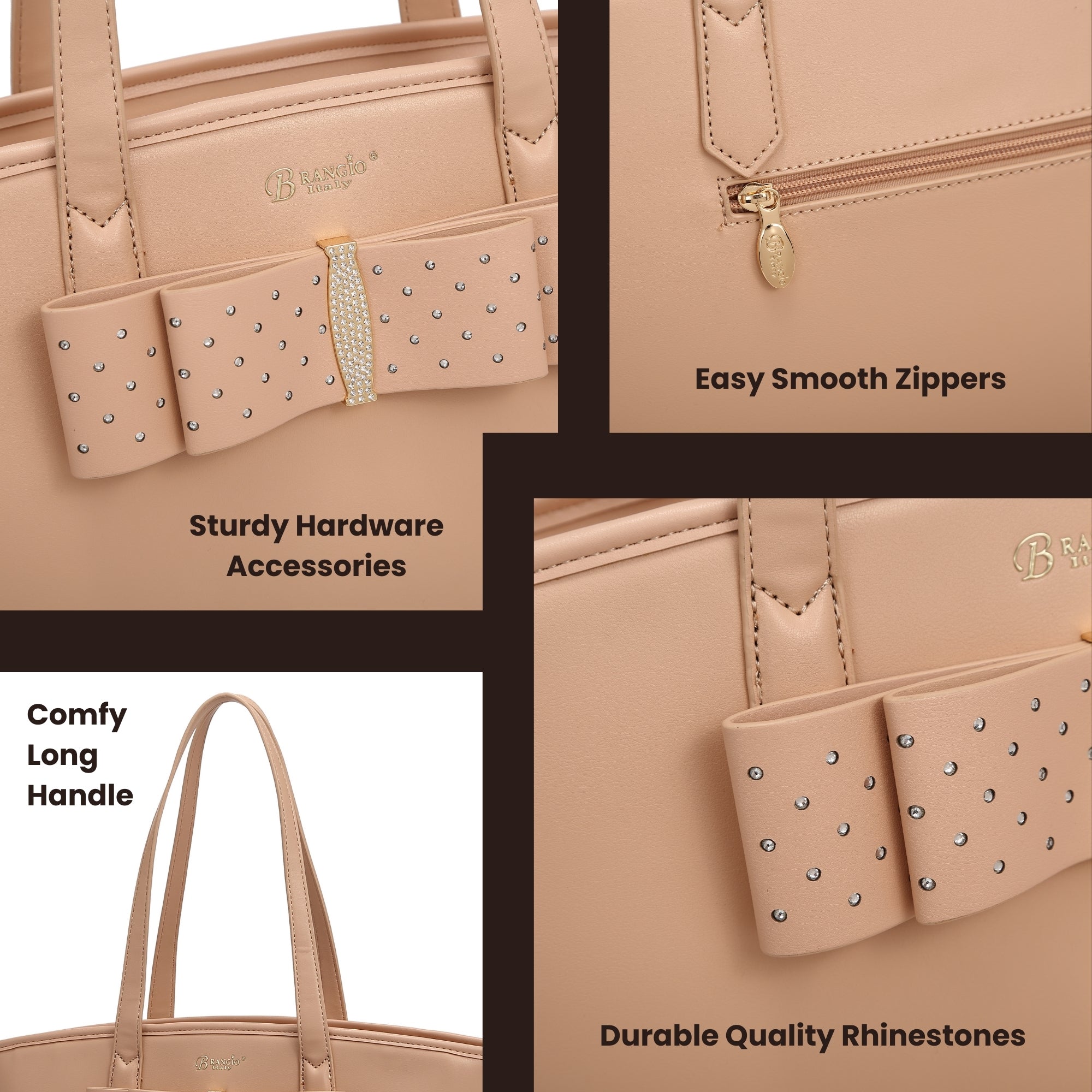Brangio Italy Elegant Bow Ribbon Romance Tote Handbag with Rhinestones