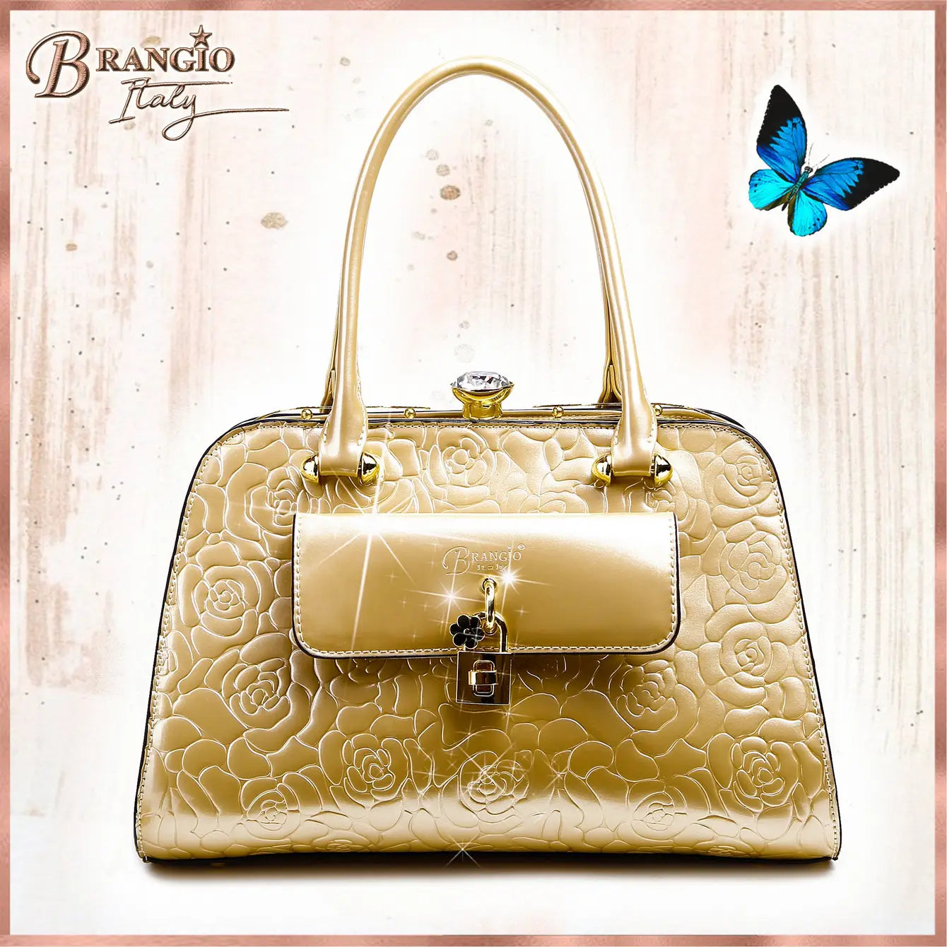 Brangio Embossed Rose Handbag