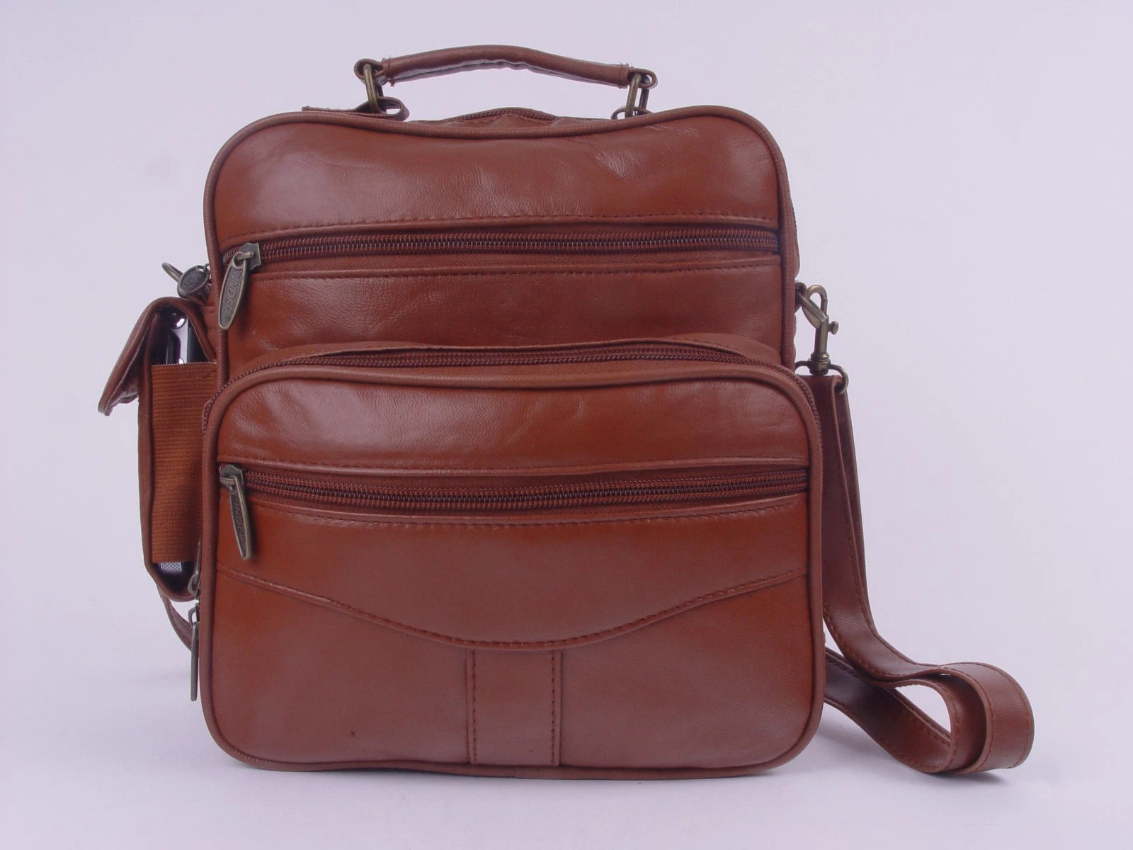 Unisex Tinder Genuine Leather Brown Crossbody Bag Multi Pocket Shoulder Purse Travel Organizer Handbag