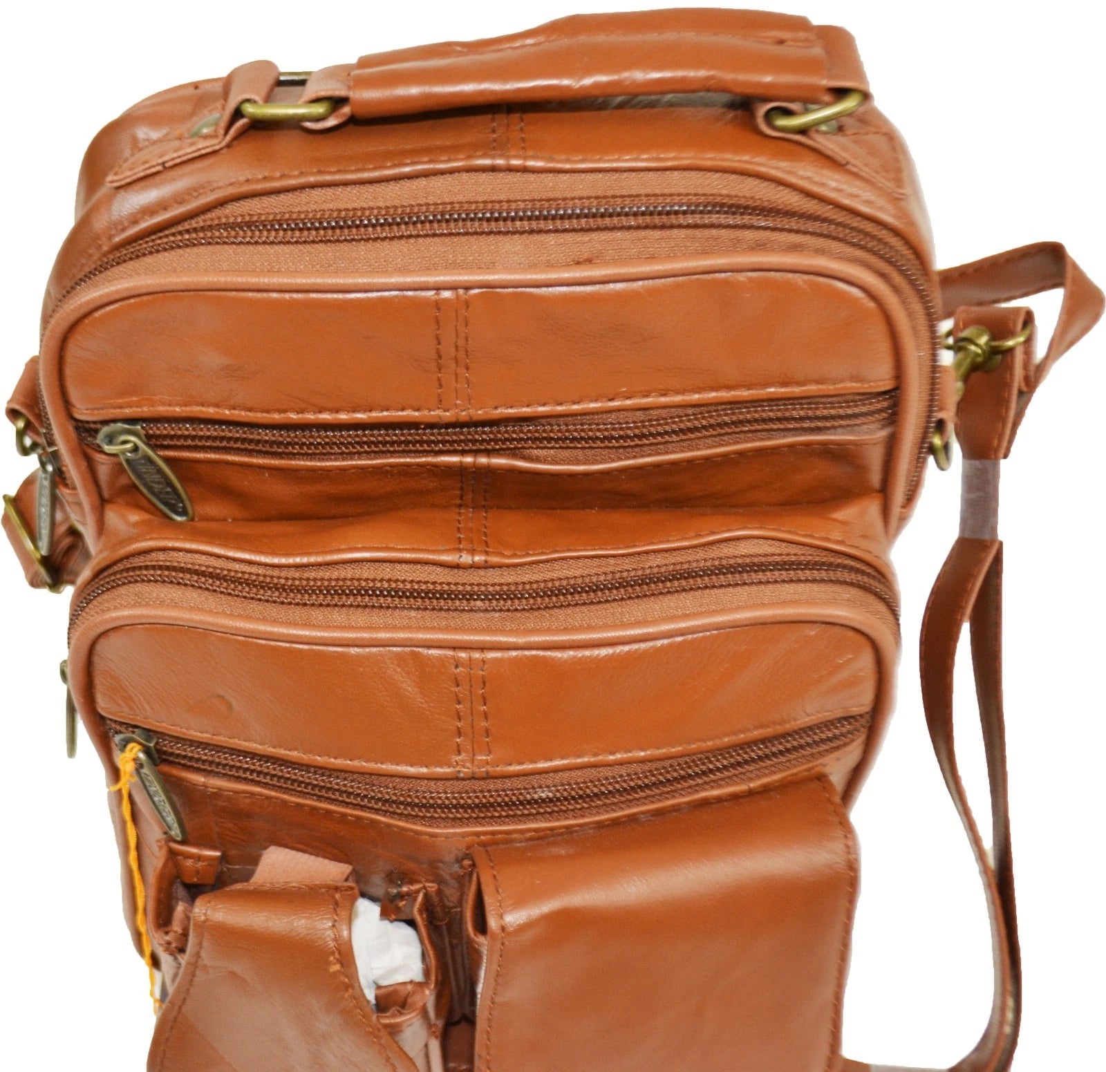 Unisex Tinder Genuine Leather Brown Multi Pocket Crossbody Bag Travel Organizer Shoulder Purse Small Messenger Bag