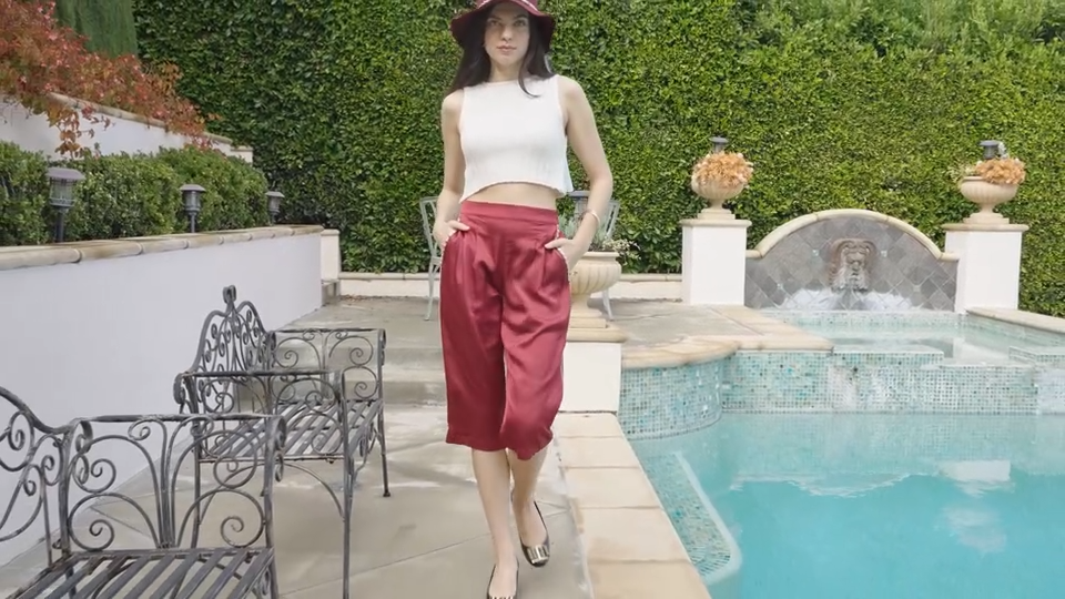 Brangio Italy Luxe Sapphire Chain-Embellished Satin Culottes-Coffee