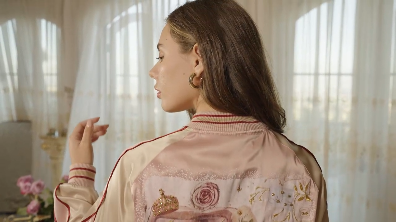 Brangio Italy Vintage Bomber Jacket with Floral Embroidery - Green