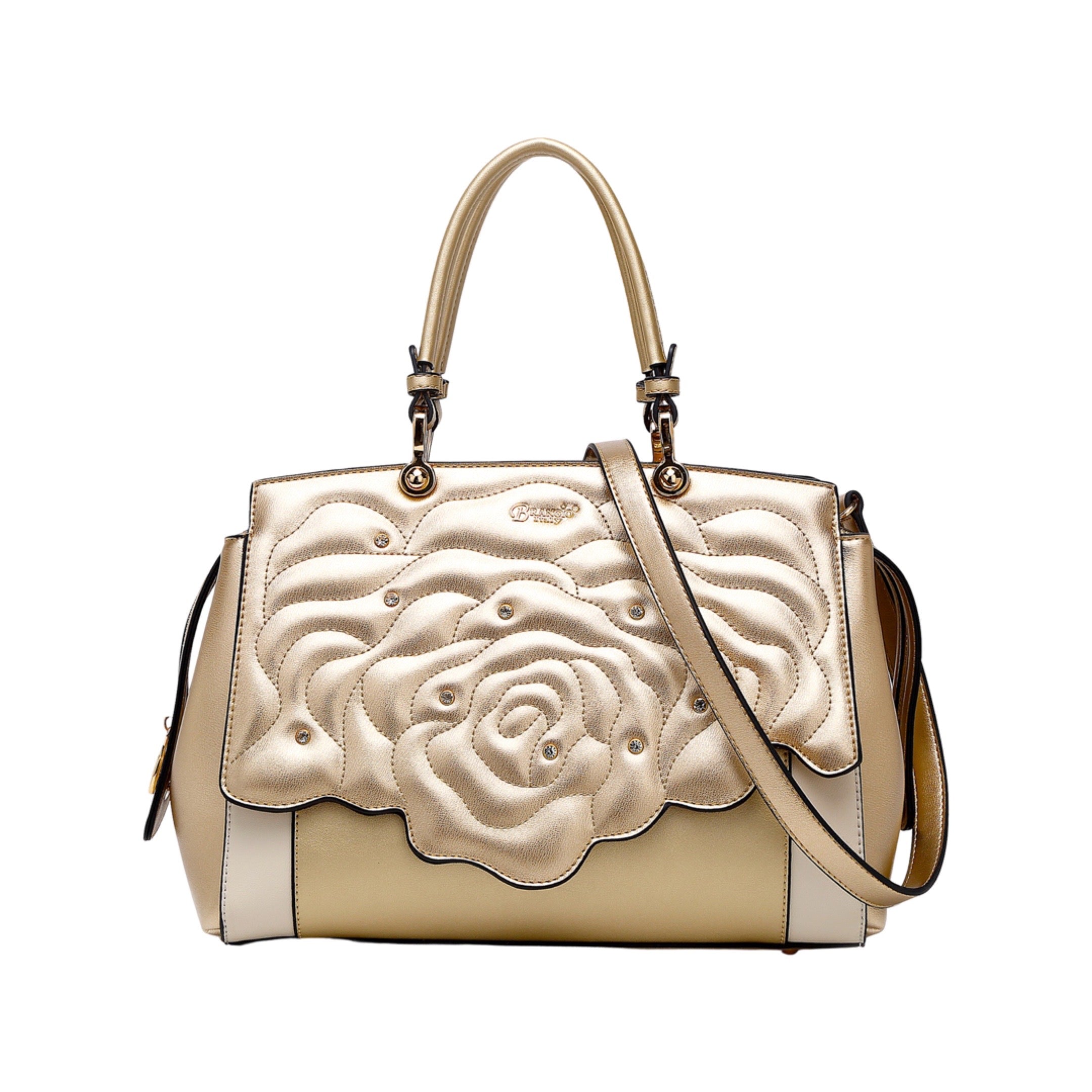 Rosette 3d Crystal Vegan Leather Metallic Handbag - Brangio Italy Co.